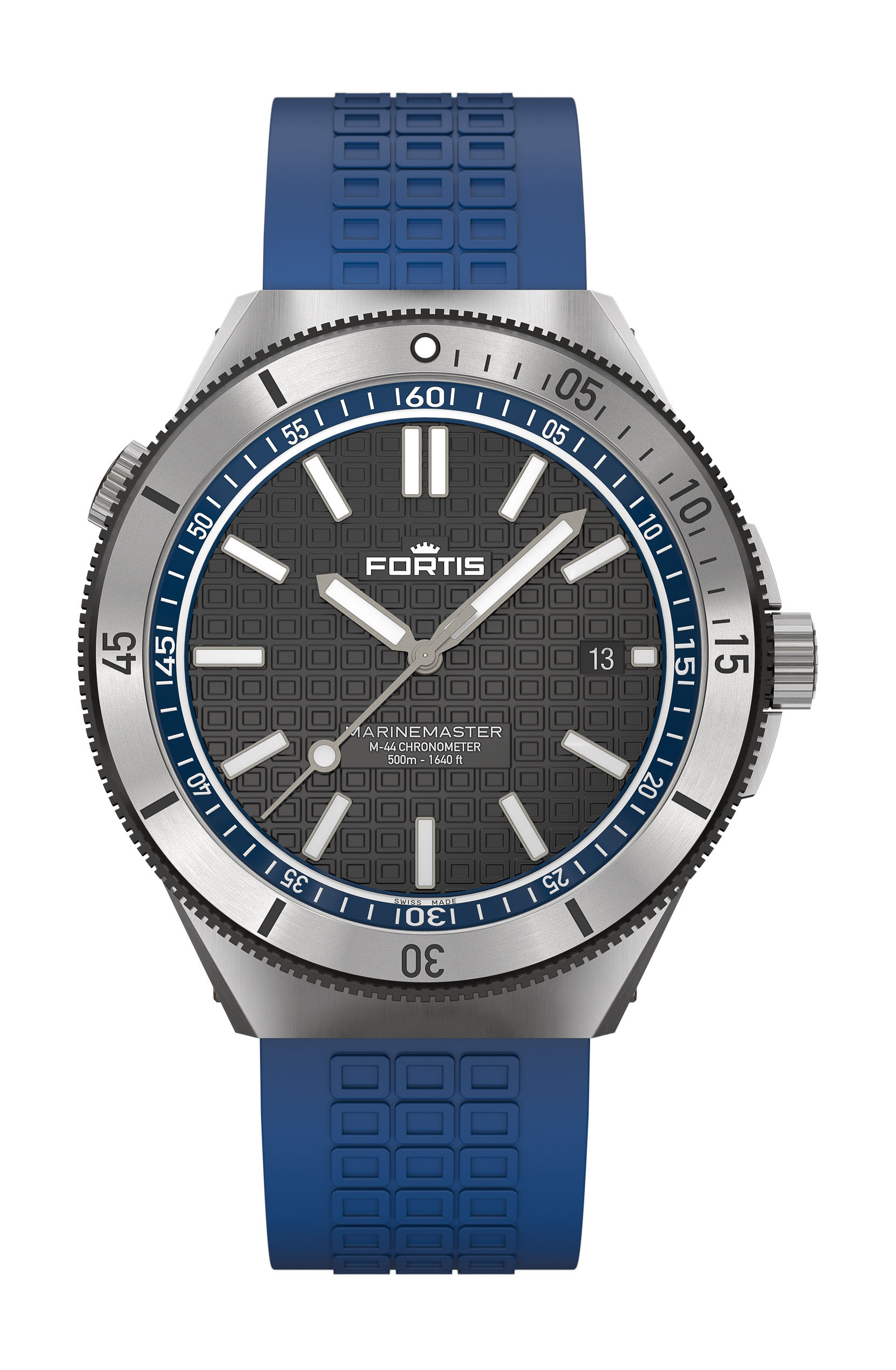 Fortis Marinemaster M-44 Ocean Blue luxury timepiece - detailed view