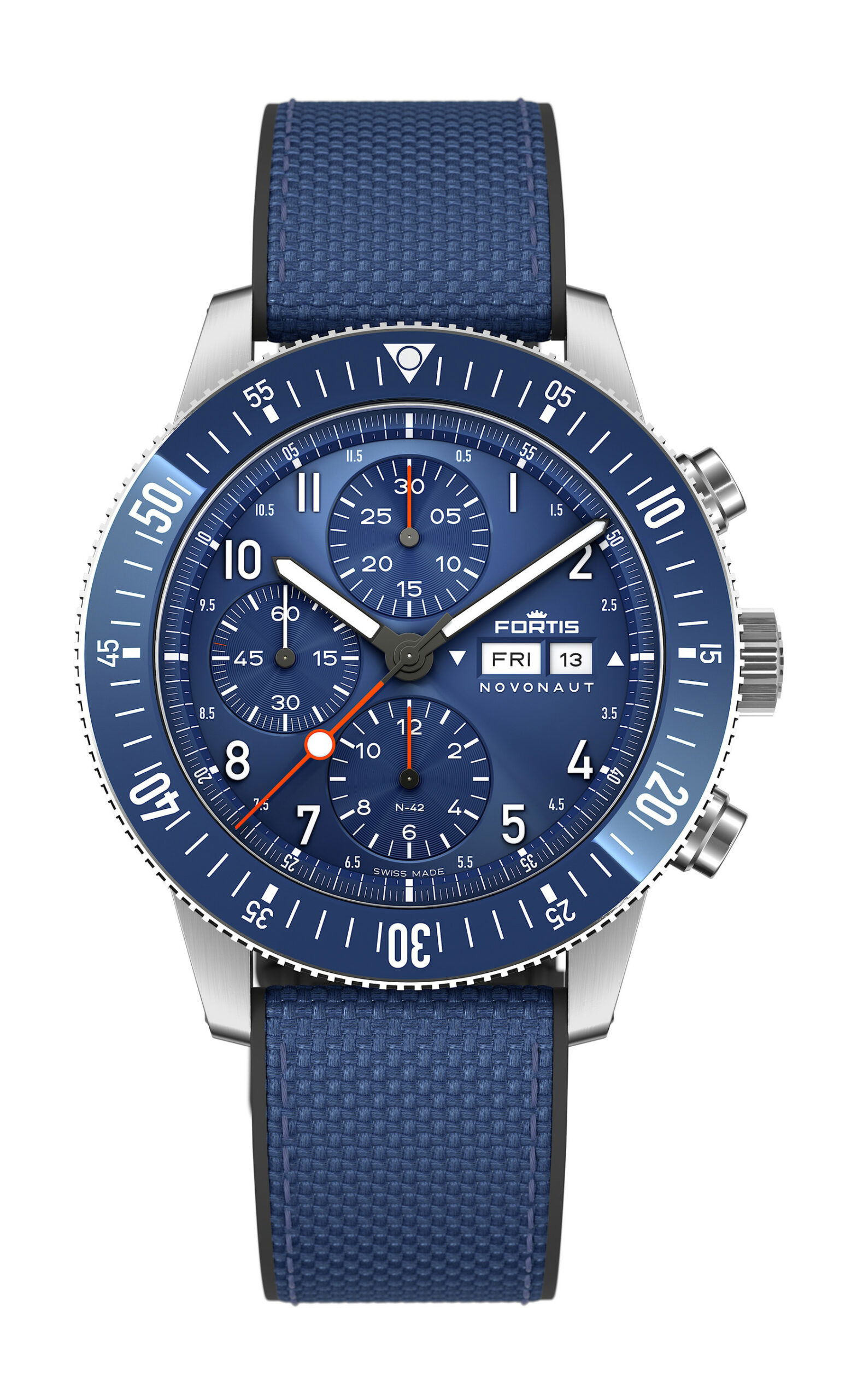 Fortis Novonaut N-42 Blue Edition luxury timepiece - detailed view