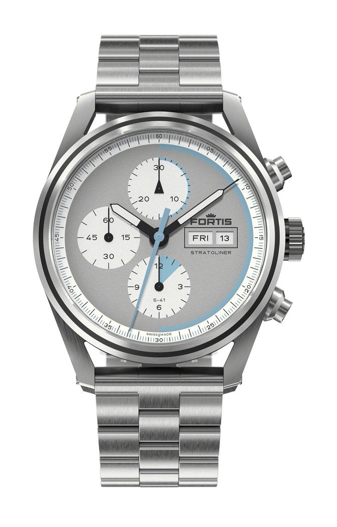 Fortis Stratoliner S-41 Cool Gray luxury timepiece - detailed view