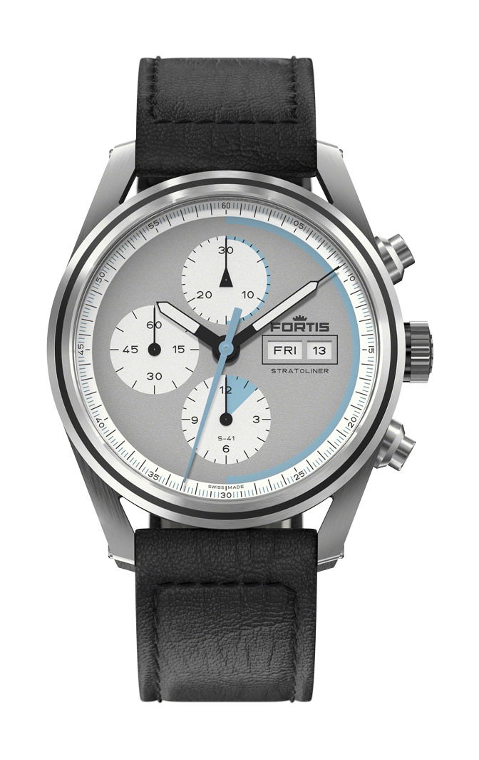 Fortis Stratoliner S-41 Cool Gray luxury timepiece - detailed view