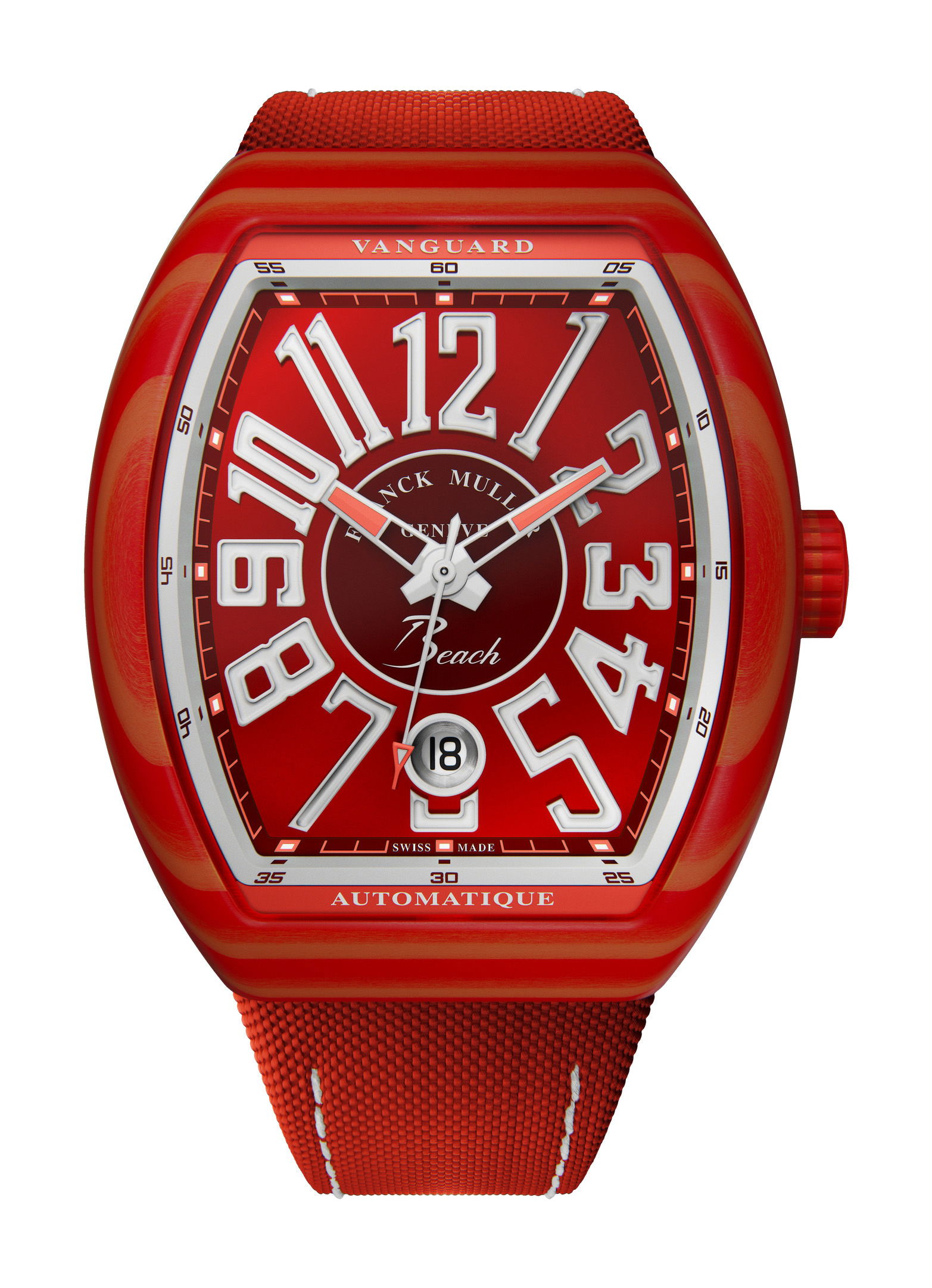 Franck Muller Vanguard Beach Fiery Red luxury timepiece - detailed view