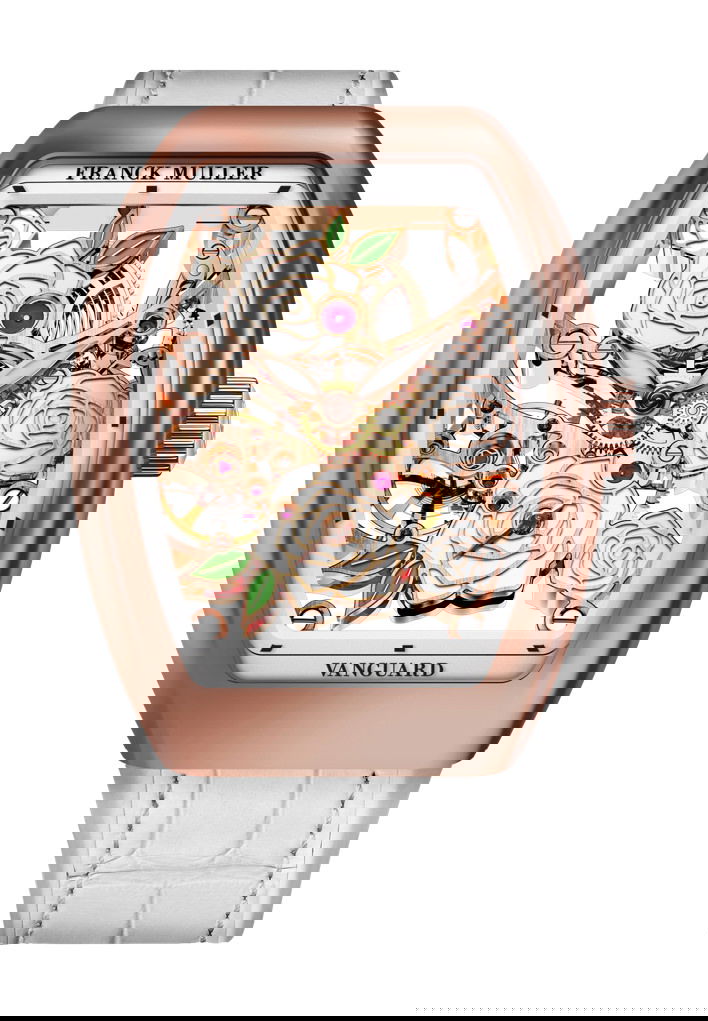 Franck Muller Vanguard Rose Skeleton luxury timepiece - detailed view