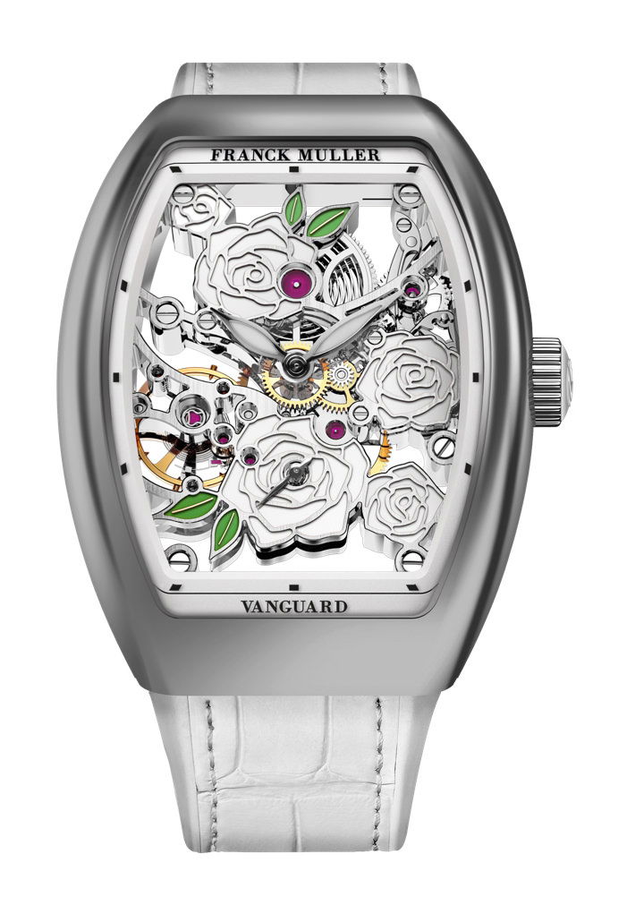 Franck Muller Vanguard Rose Skeleton luxury timepiece - detailed view