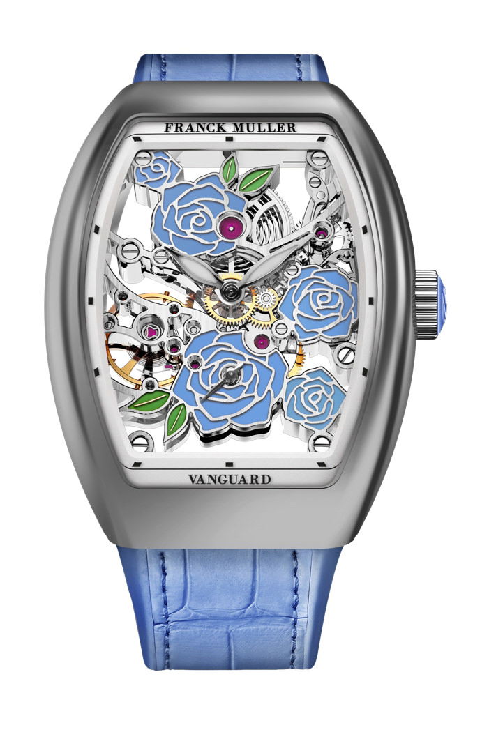 Franck Muller Vanguard Rose Skeleton luxury timepiece - detailed view
