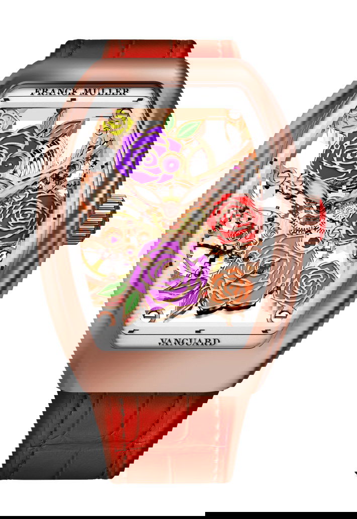 Franck Muller Vanguard Rose Skeleton luxury timepiece - detailed view