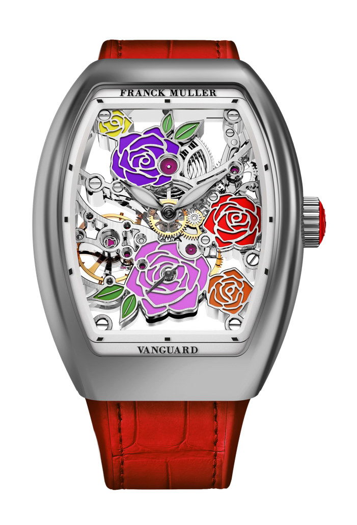 Franck Muller Vanguard Rose Skeleton luxury timepiece - detailed view