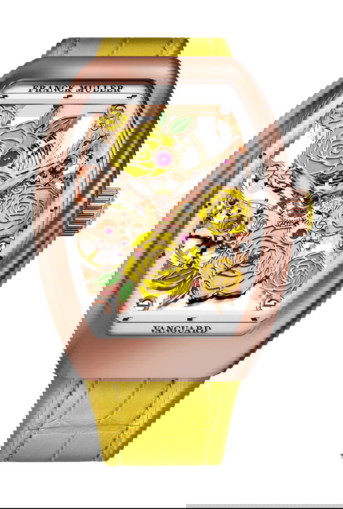 Franck Muller Vanguard Rose Skeleton luxury timepiece - detailed view