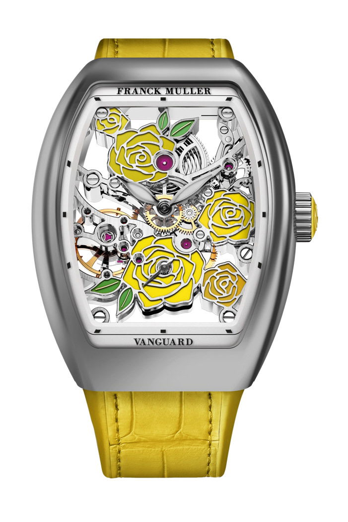 Franck Muller Vanguard Rose Skeleton luxury timepiece - detailed view