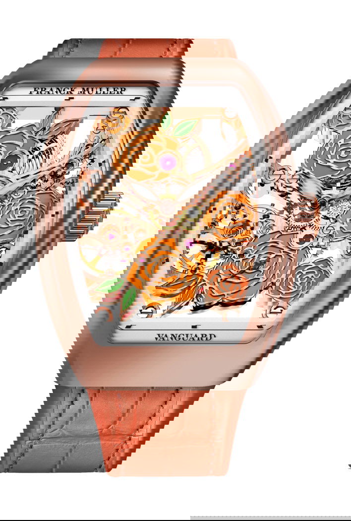 Franck Muller Vanguard Rose Skeleton luxury timepiece - detailed view