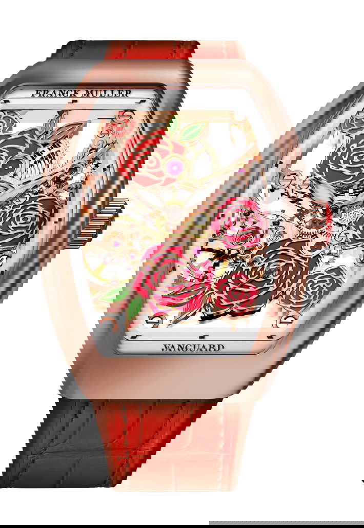 Franck Muller Vanguard Rose Skeleton luxury timepiece - detailed view