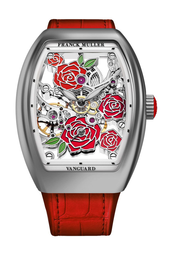 Franck Muller Vanguard Rose Skeleton luxury timepiece - detailed view