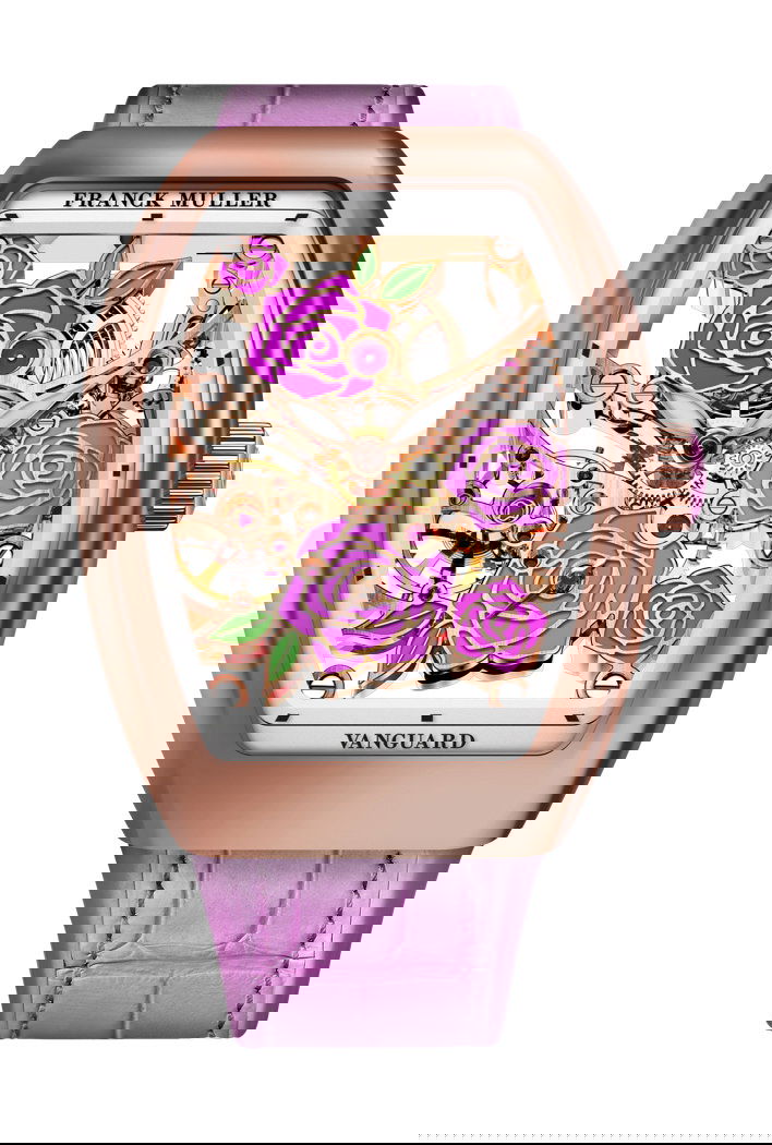 Franck Muller Vanguard Rose Skeleton luxury timepiece - detailed view