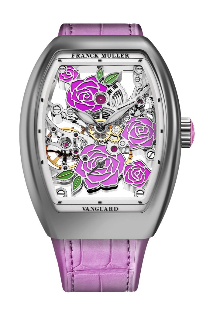 Franck Muller Vanguard Rose Skeleton luxury timepiece - detailed view