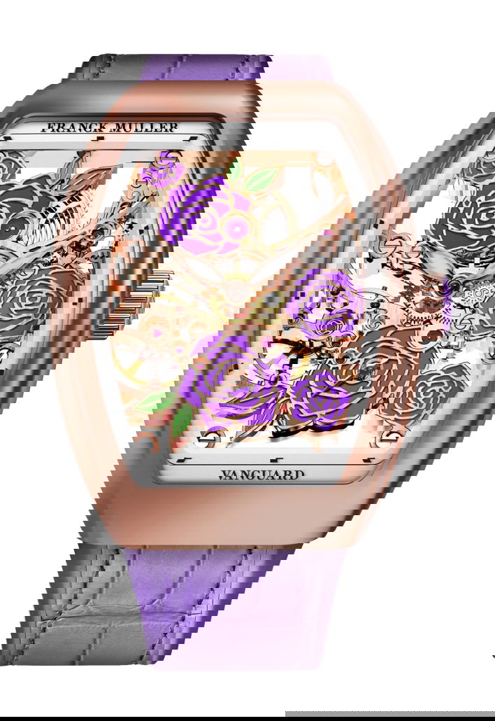 Franck Muller Vanguard Rose Skeleton luxury timepiece - detailed view