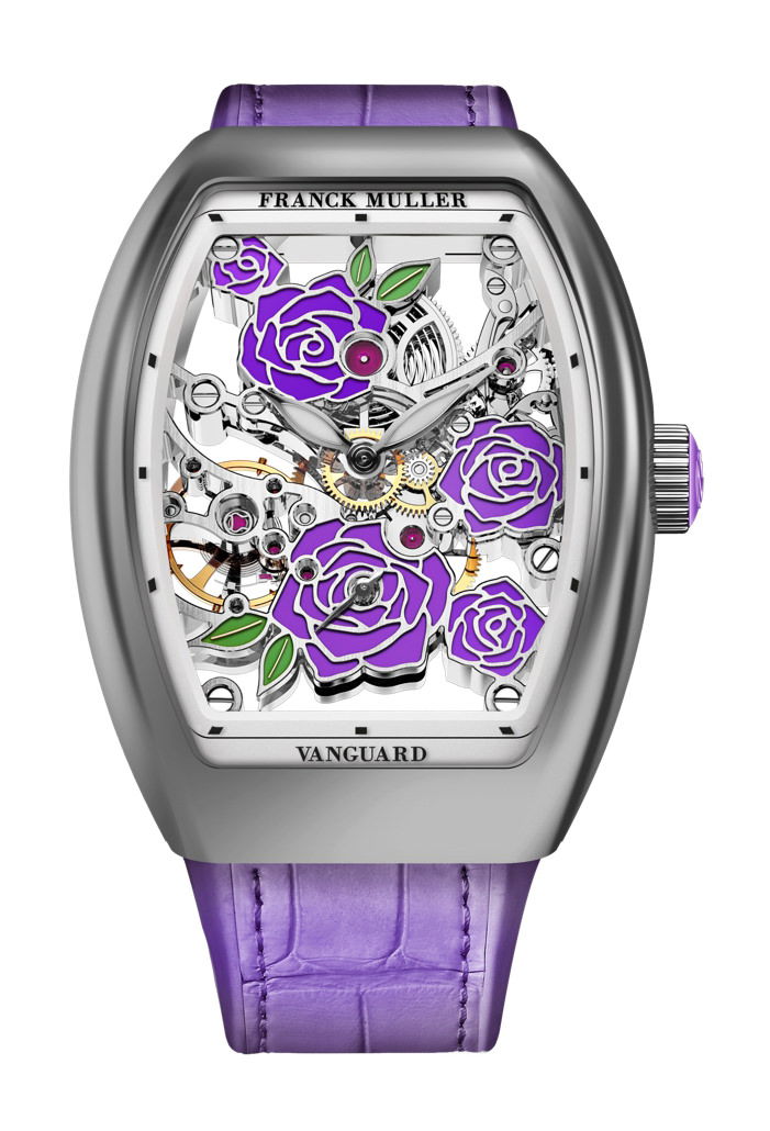 Franck Muller Vanguard Rose Skeleton luxury timepiece - detailed view