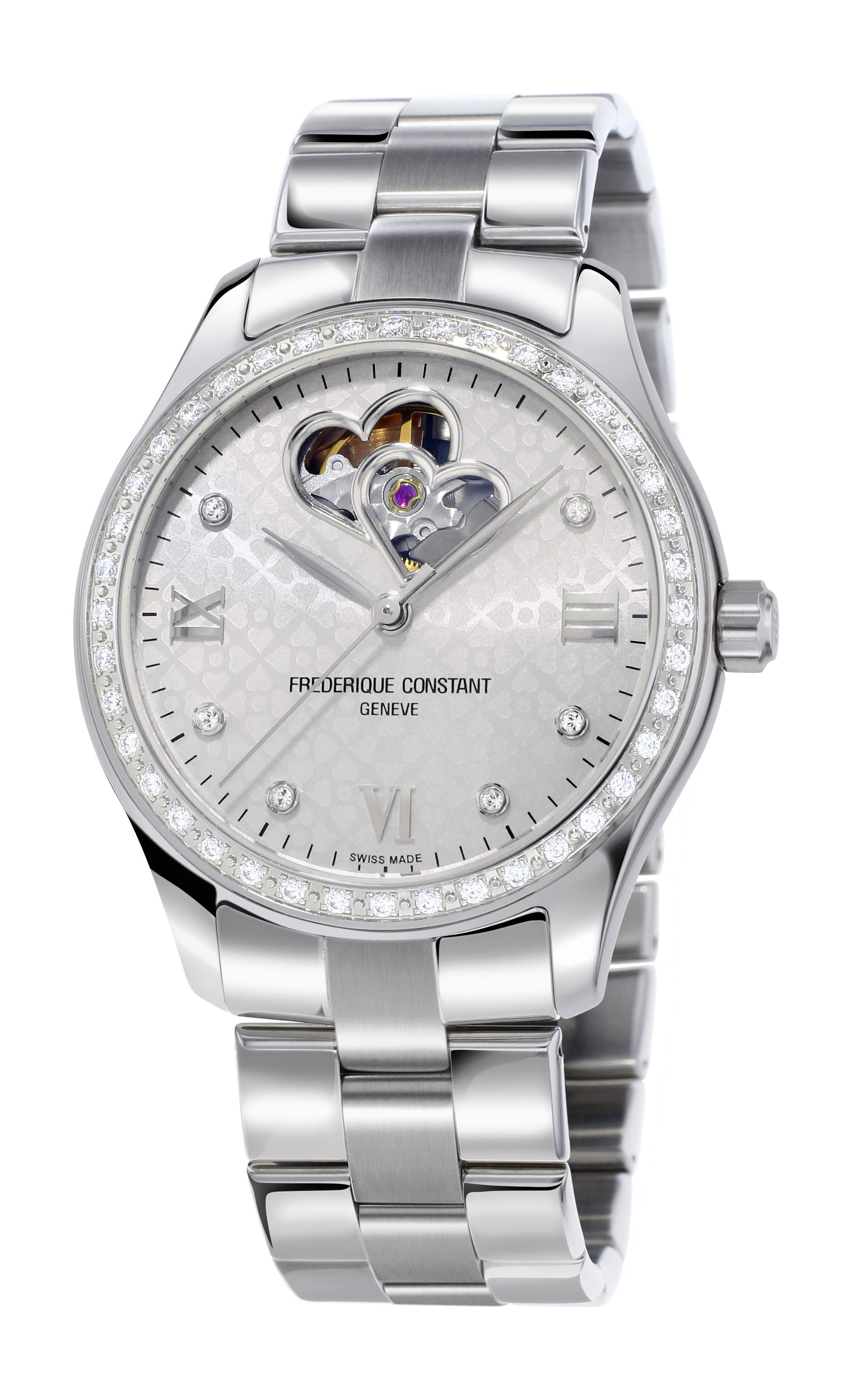 Frederique Constant Classic Ladies Automatic Double Heart Beat luxury timepiece - detailed view