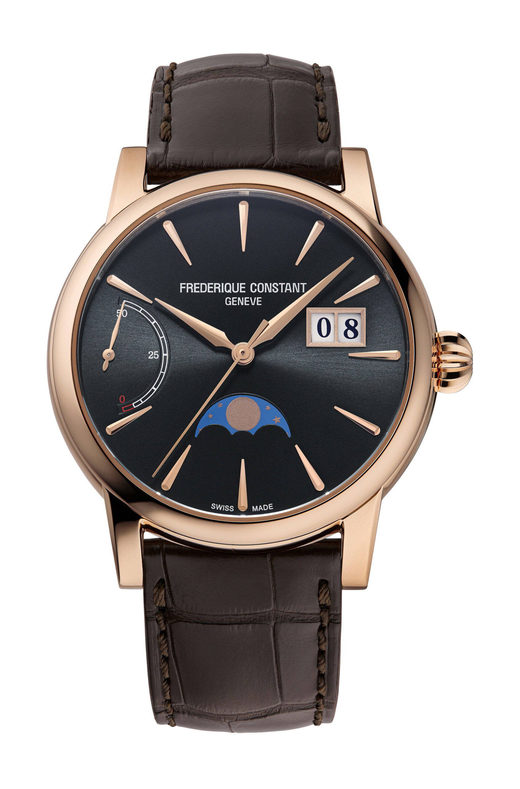 Frederique Constant Classic Power Reserve Big Date Manufacture luxury timepiece - detailed view