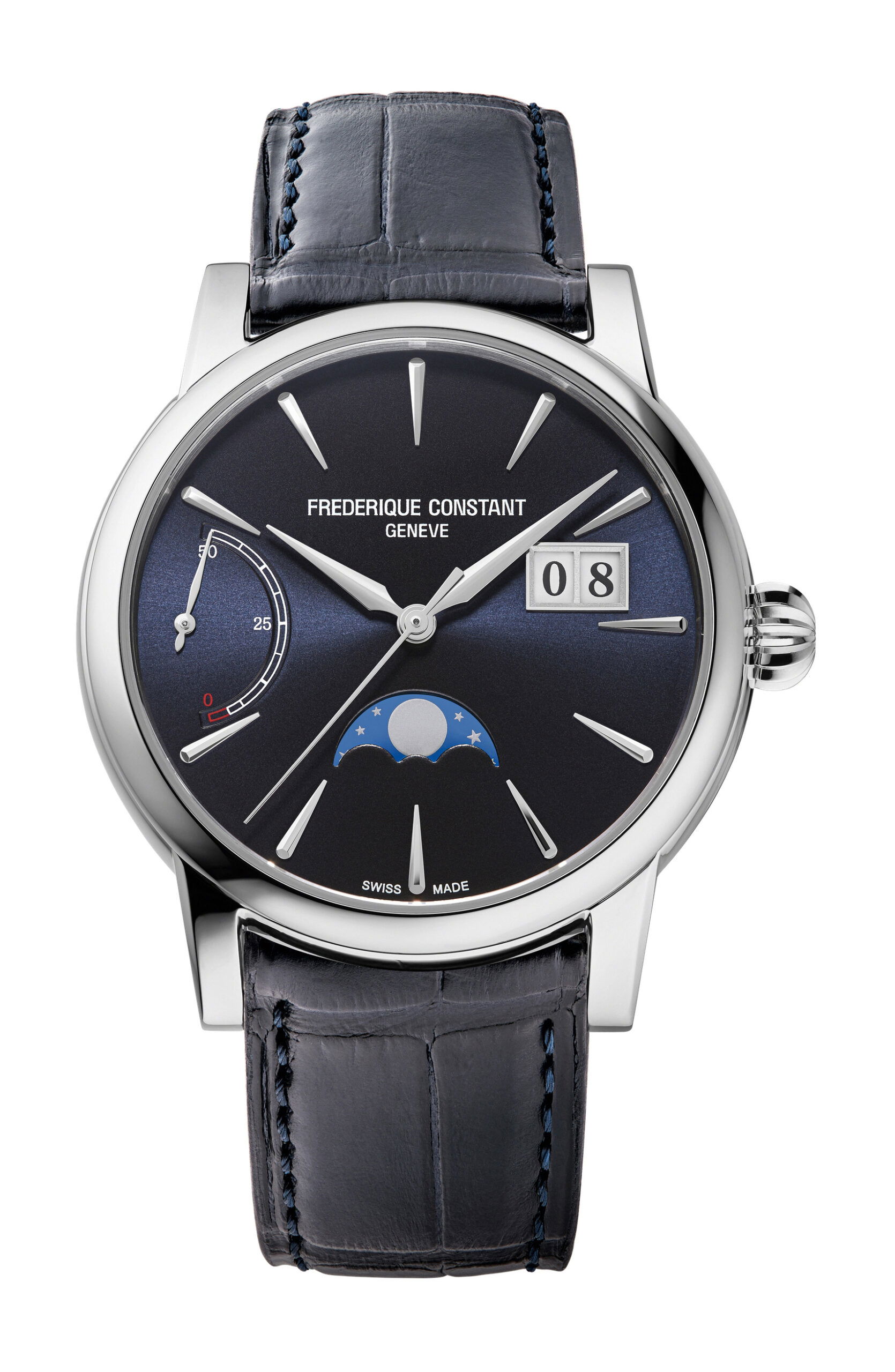 Frederique Constant Classic Power Reserve Big Date Manufacture luxury timepiece - detailed view