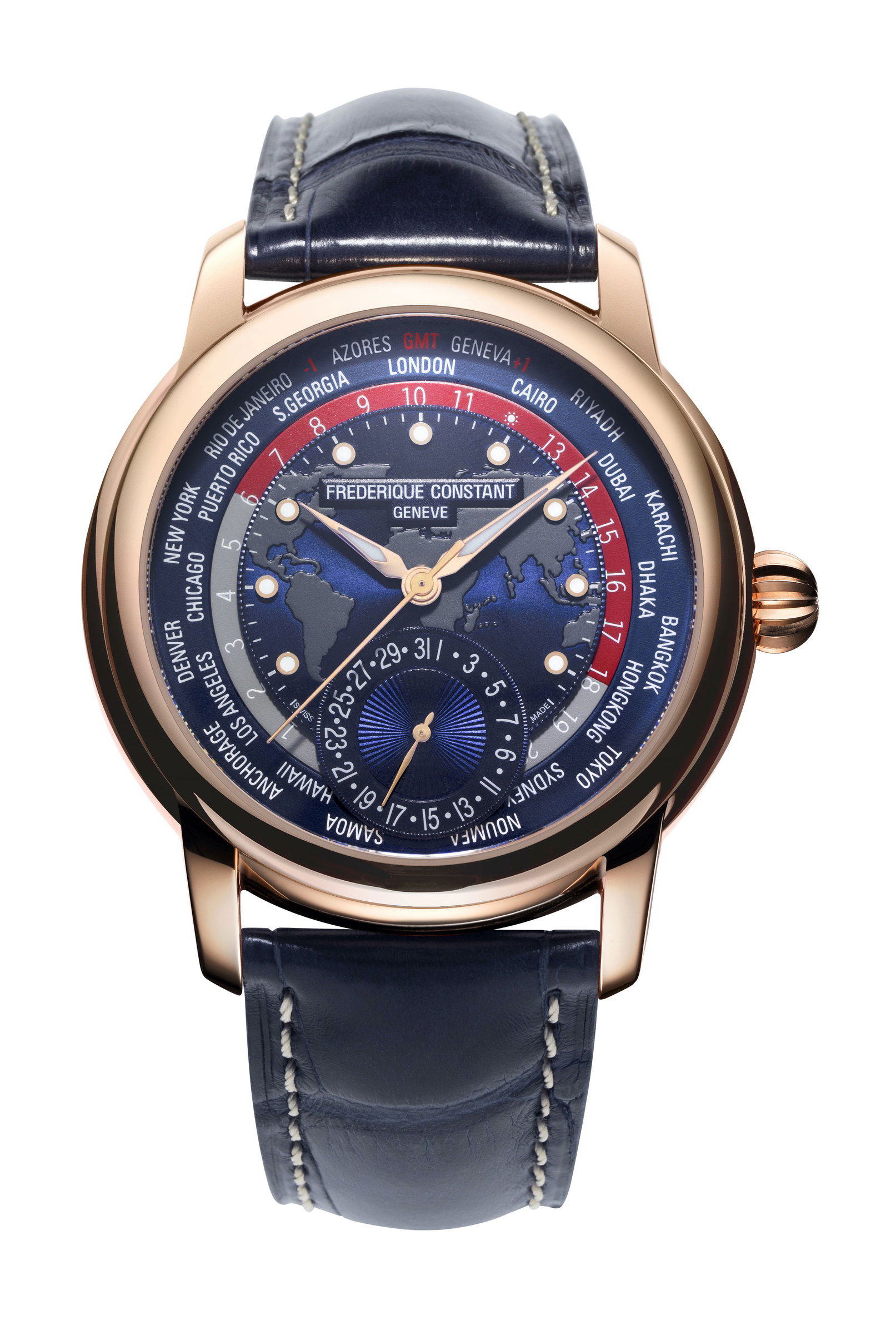 Frederique Constant Classic Worldtimer Manufacture luxury timepiece - detailed view