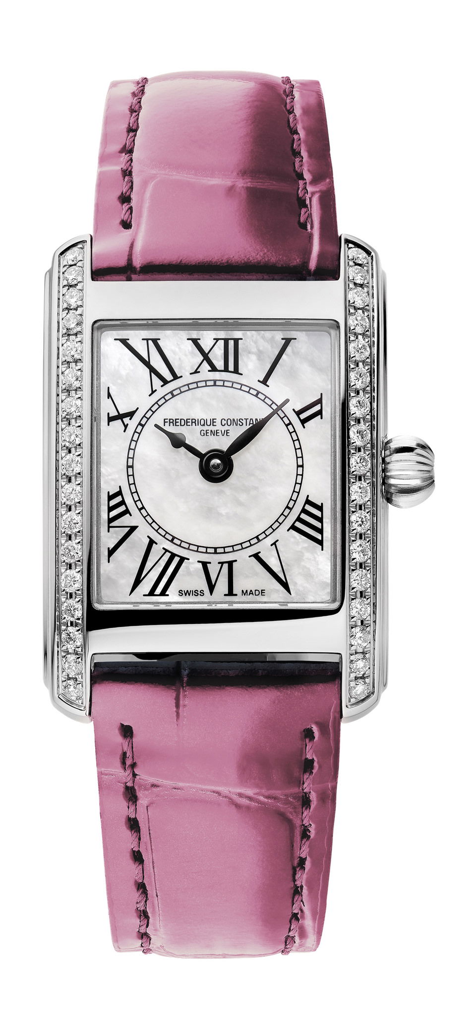 Frederique Constant Classics Carrée Ladies Pink Ribbon luxury timepiece - detailed view
