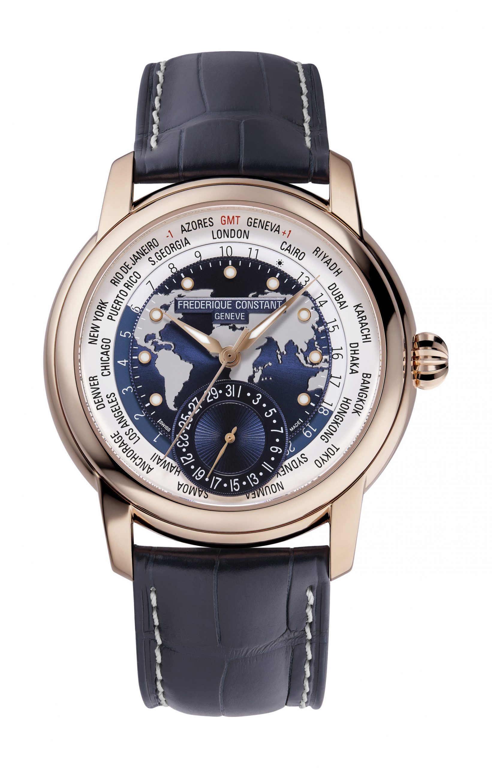 Frederique Constant Classics Worldtimer Manufacture luxury timepiece - detailed view