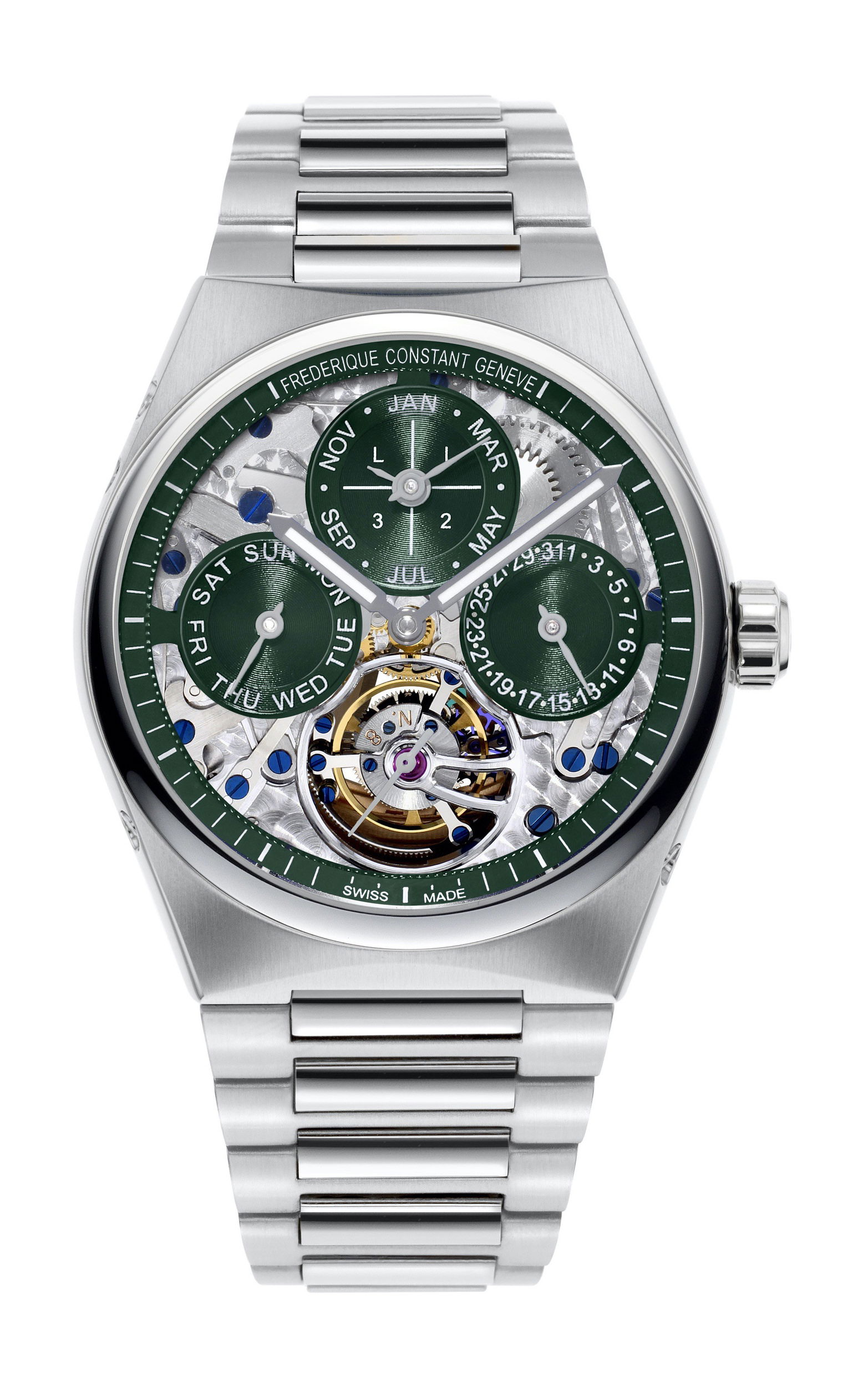 Frederique Constant Highlife Tourbillon Perpetual Calendar Manufacture Emerald luxury timepiece - detailed view