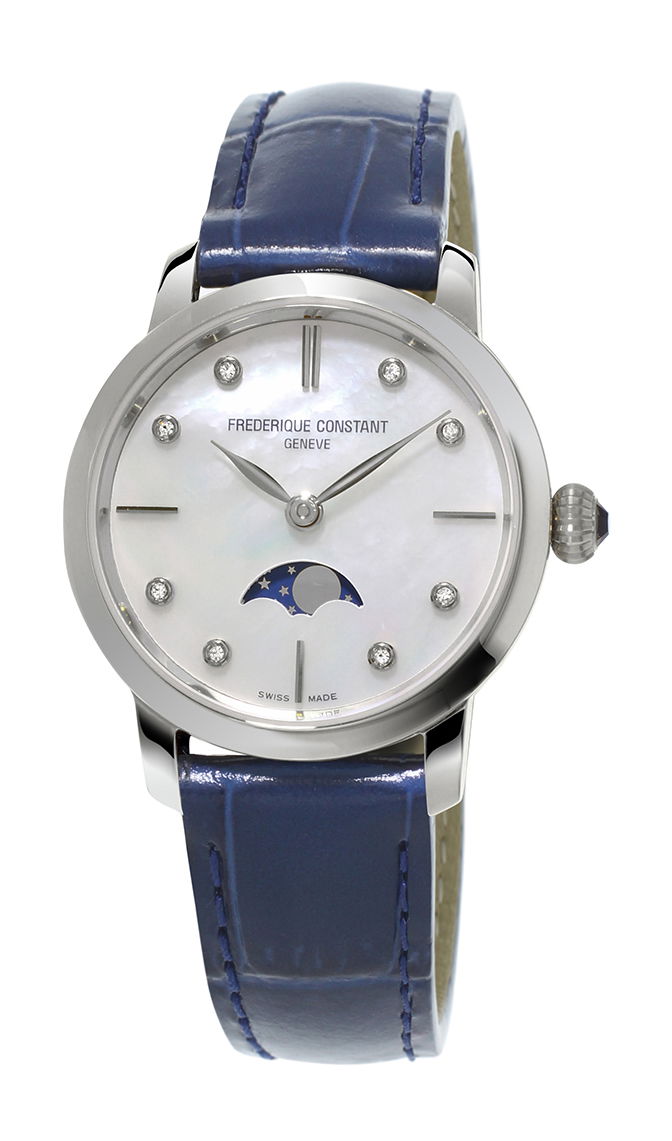 Frederique Constant Classics Slimline Ladies Moonphase luxury timepiece - detailed view