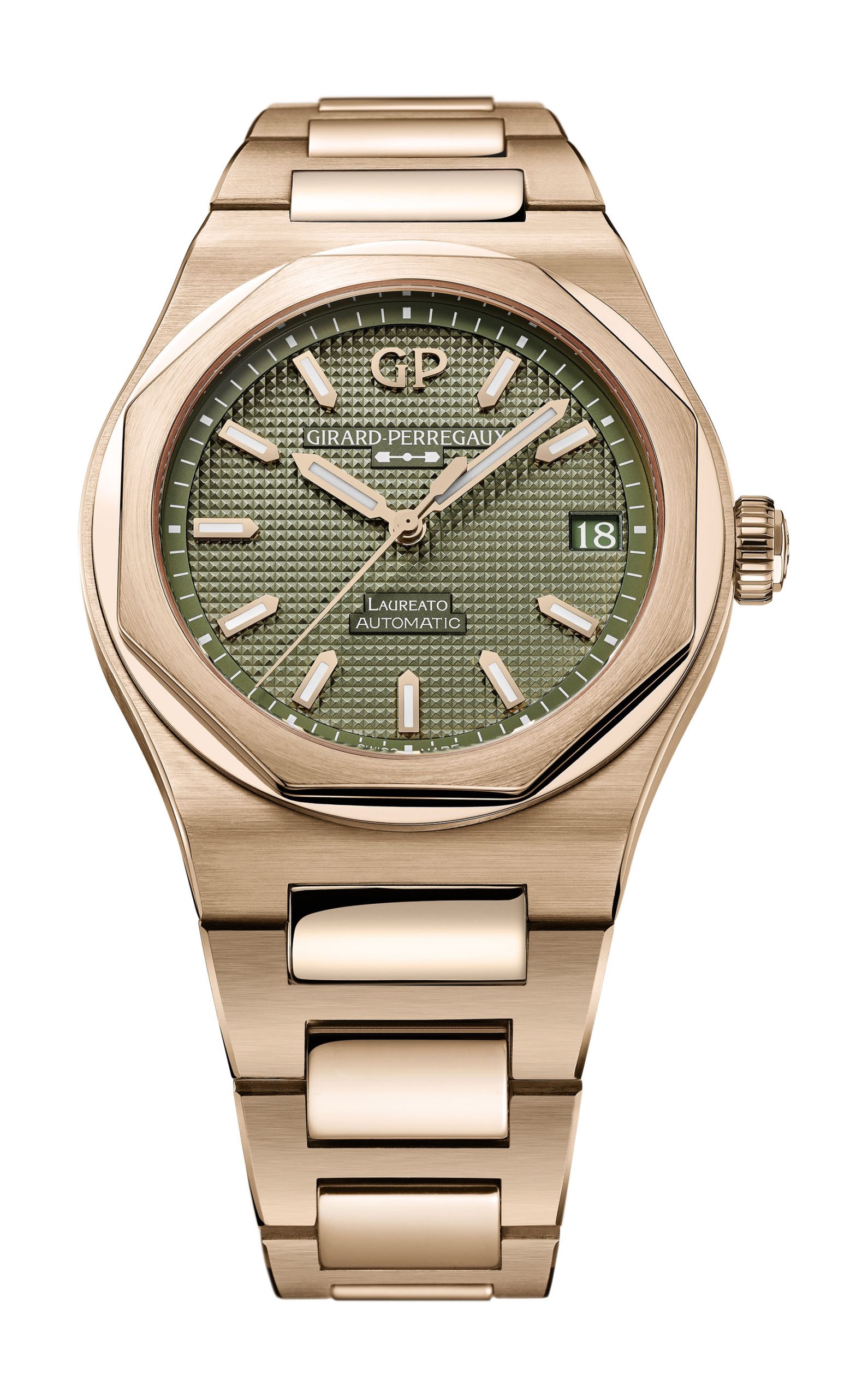 Girard-Perregaux Laureato 42 mm Pink Gold Sage Green luxury timepiece - detailed view