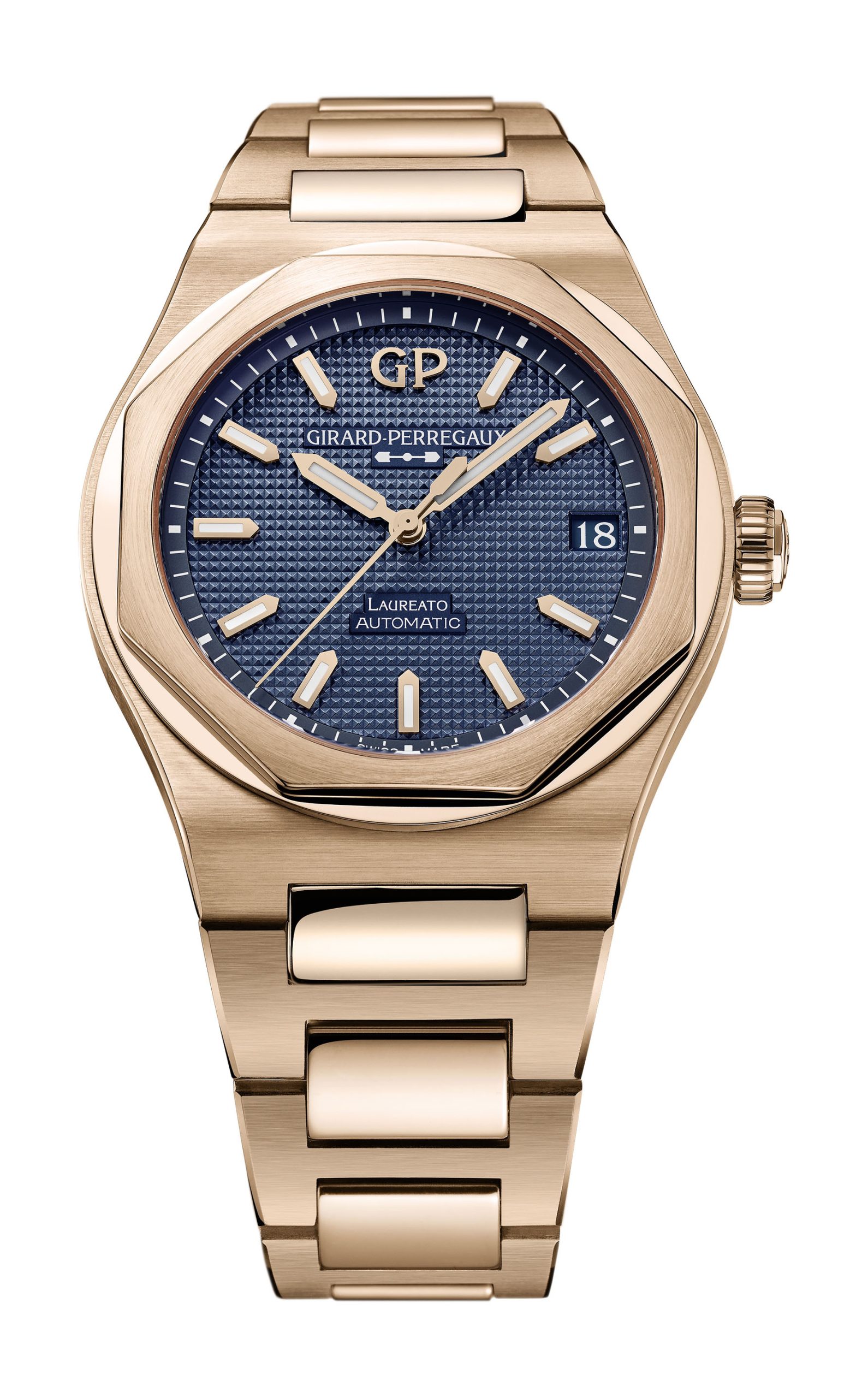 Girard-Perregaux Laureato 42 mm Pink Gold Ultramarine Blue luxury timepiece - detailed view