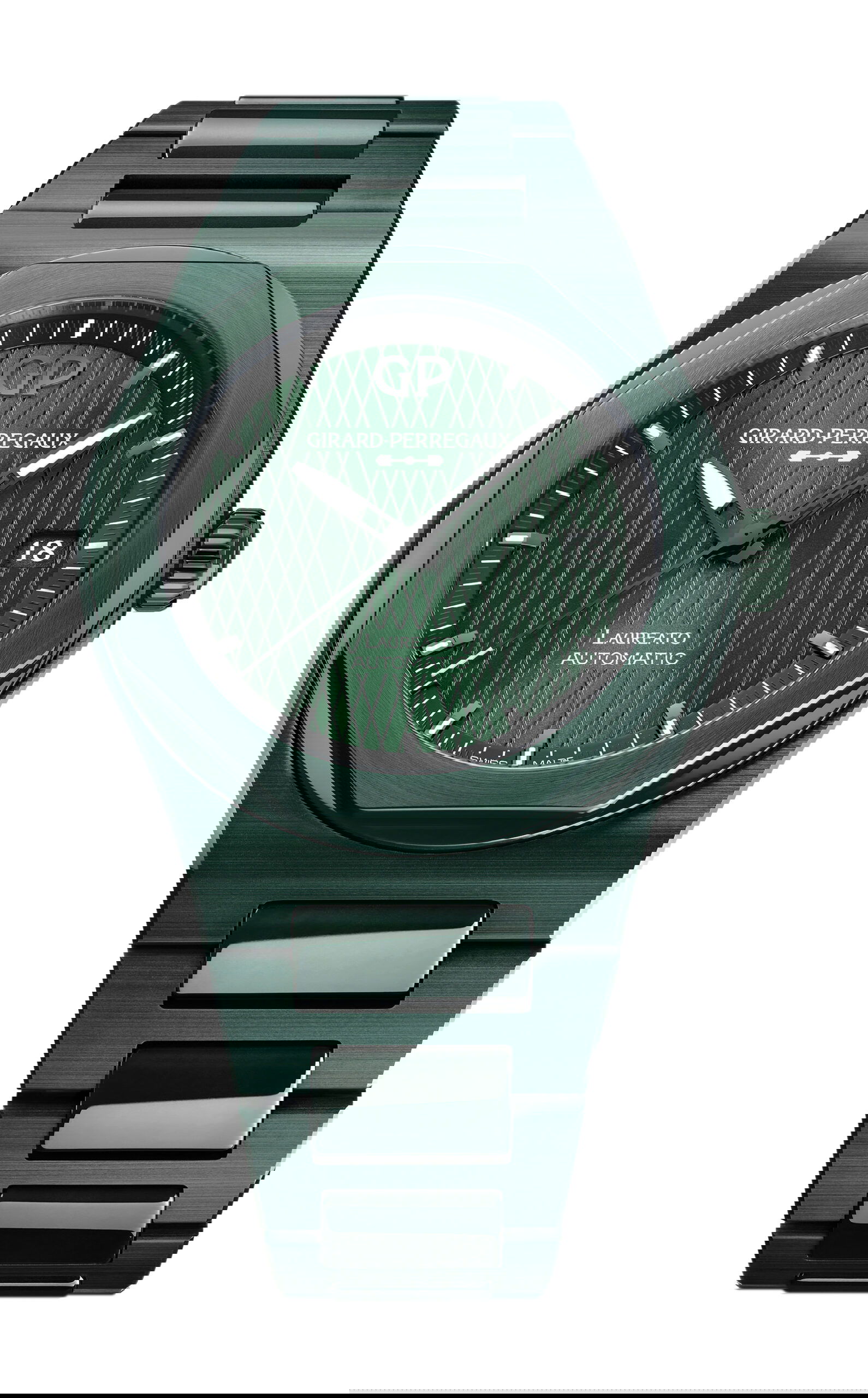 Girard-Perregaux Laureato Green Ceramic Aston Martin Edition luxury timepiece - detailed view