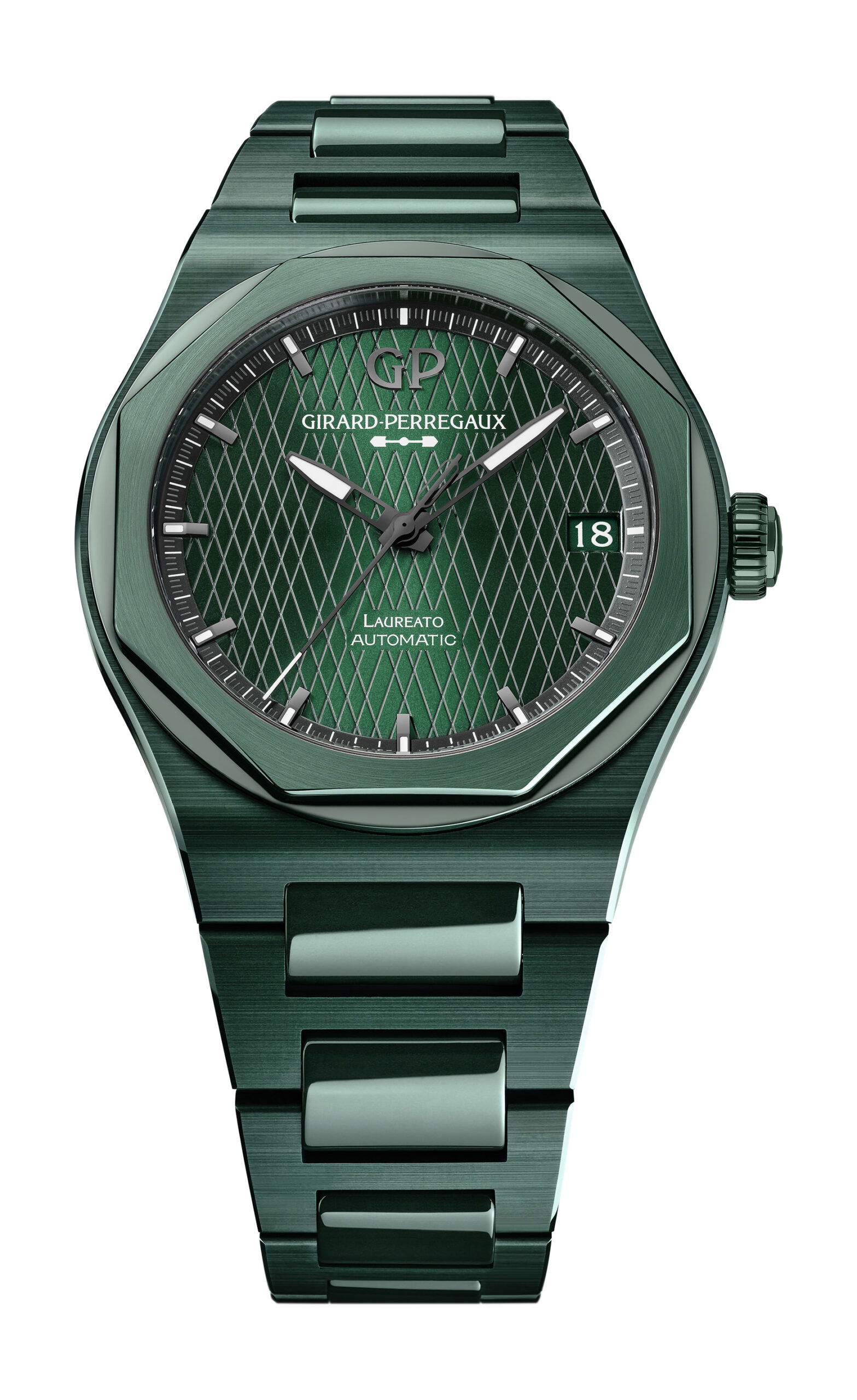 Girard-Perregaux Laureato Green Ceramic Aston Martin Edition luxury timepiece - detailed view