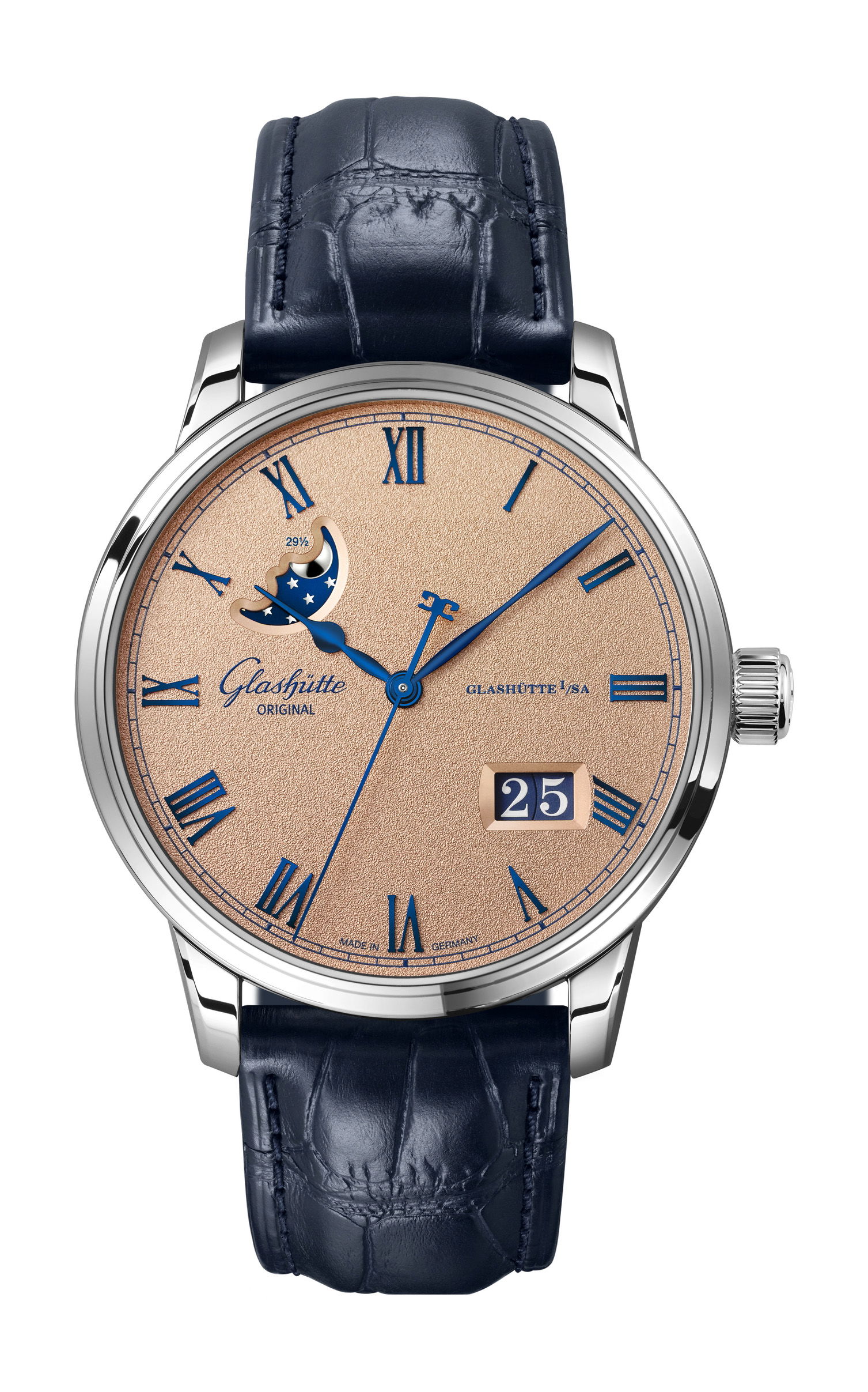 Glashütte Original Senator Excellence Panorama Date Moon Phase Frosted Copper luxury timepiece - detailed view