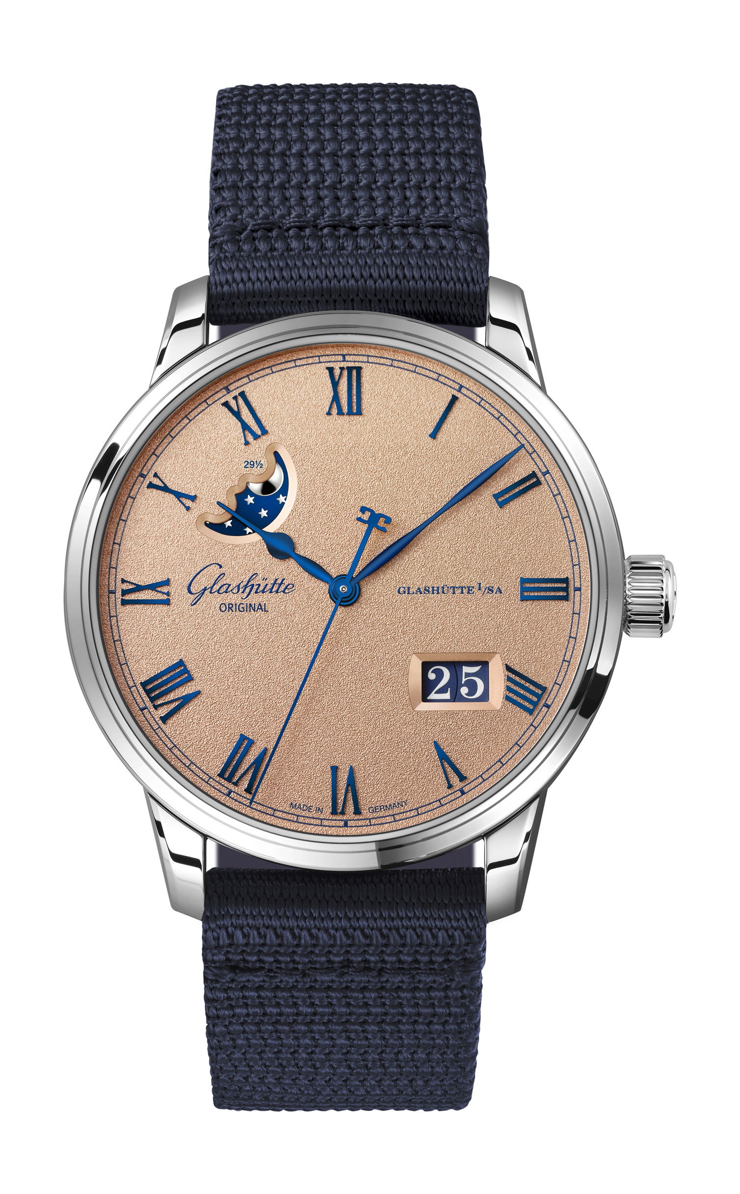 Glashütte Original Senator Excellence Panorama Date Moon Phase Frosted Copper luxury timepiece - detailed view