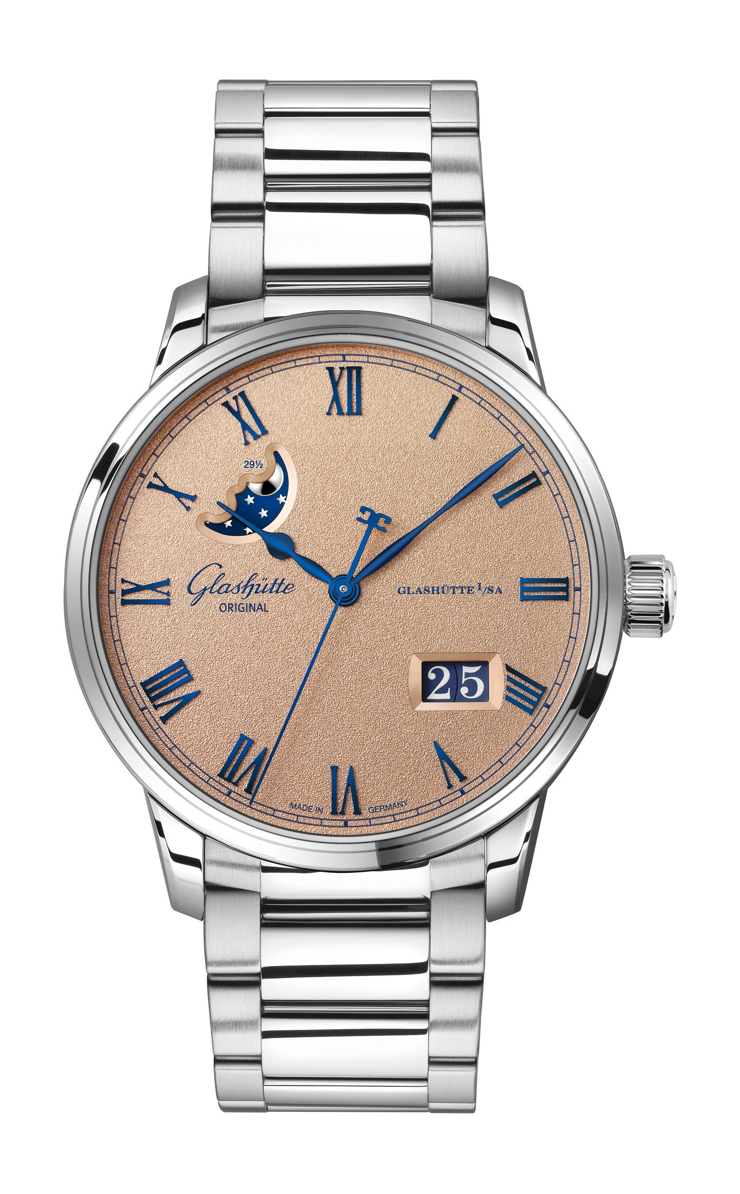 Glashütte Original Senator Excellence Panorama Date Moon Phase Frosted Copper luxury timepiece - detailed view