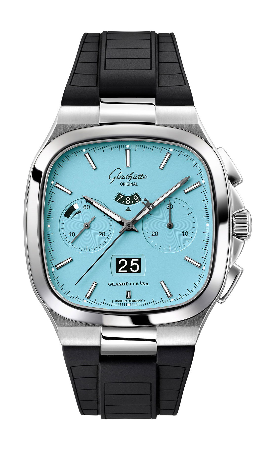Glashütte Original Seventies Chronograph Panorama Date “Disco Blue” luxury timepiece - detailed view