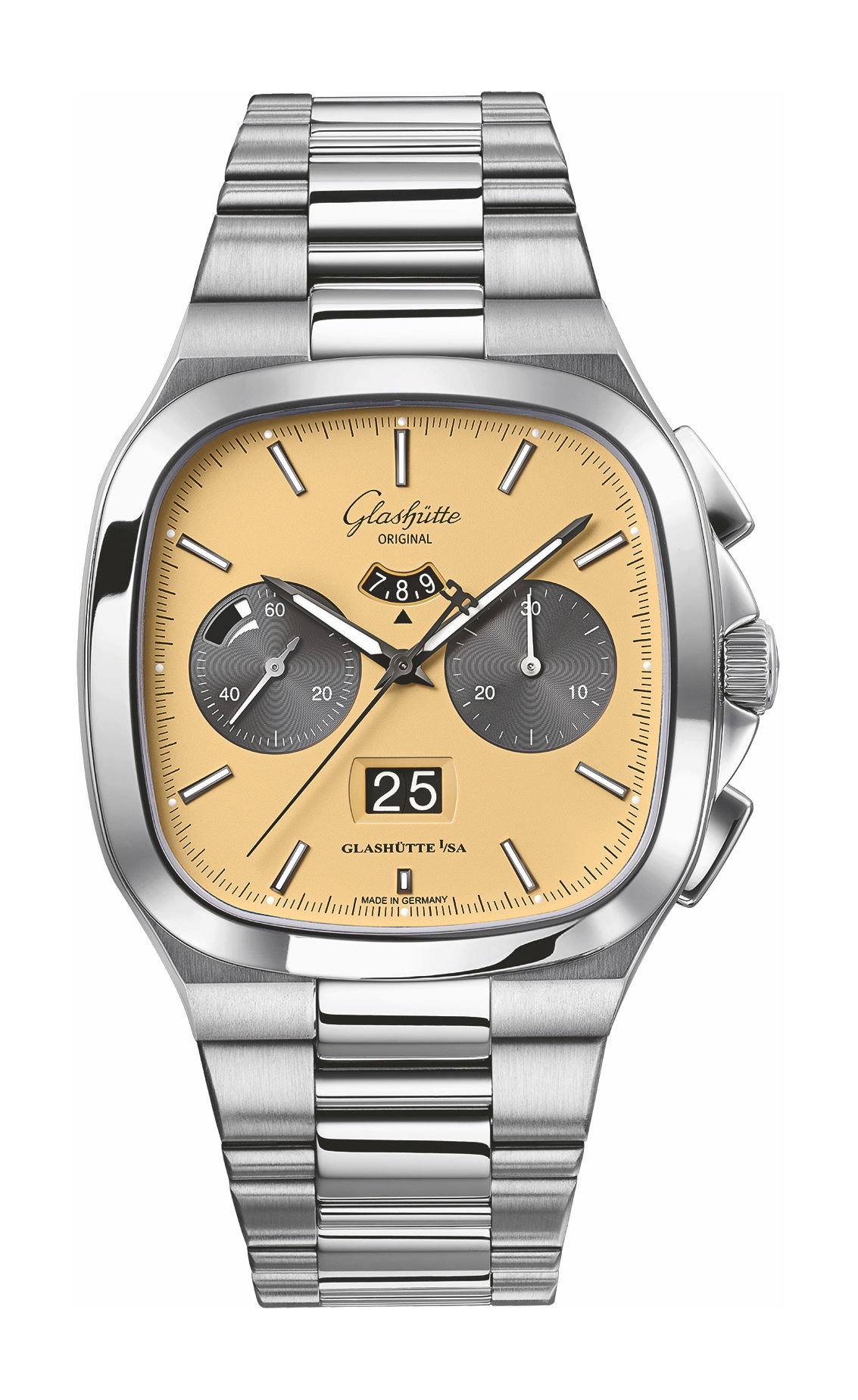 Glashütte Original Seventies Chronograph Panorama Date “Golden Bay” luxury timepiece - detailed view