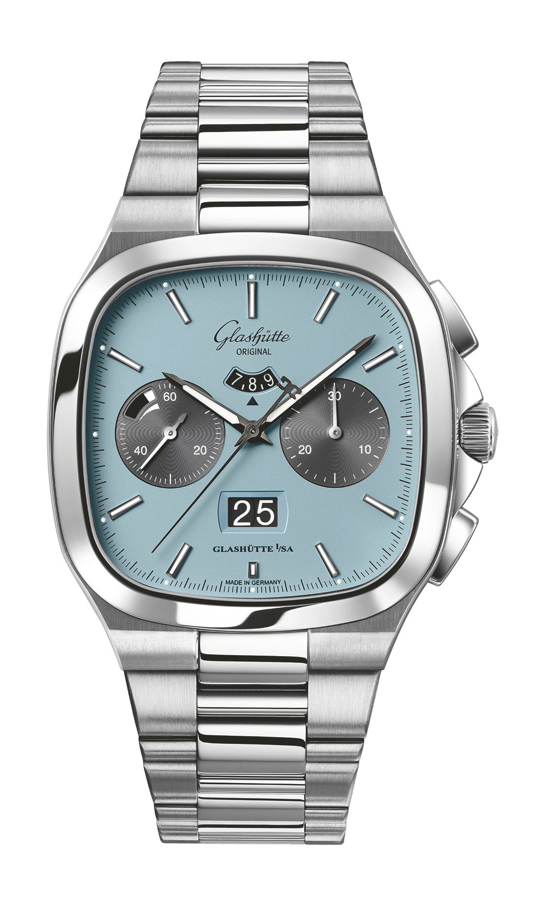 Glashütte Original Seventies Chronograph Panorama Date “Ocean Breeze” luxury timepiece - detailed view