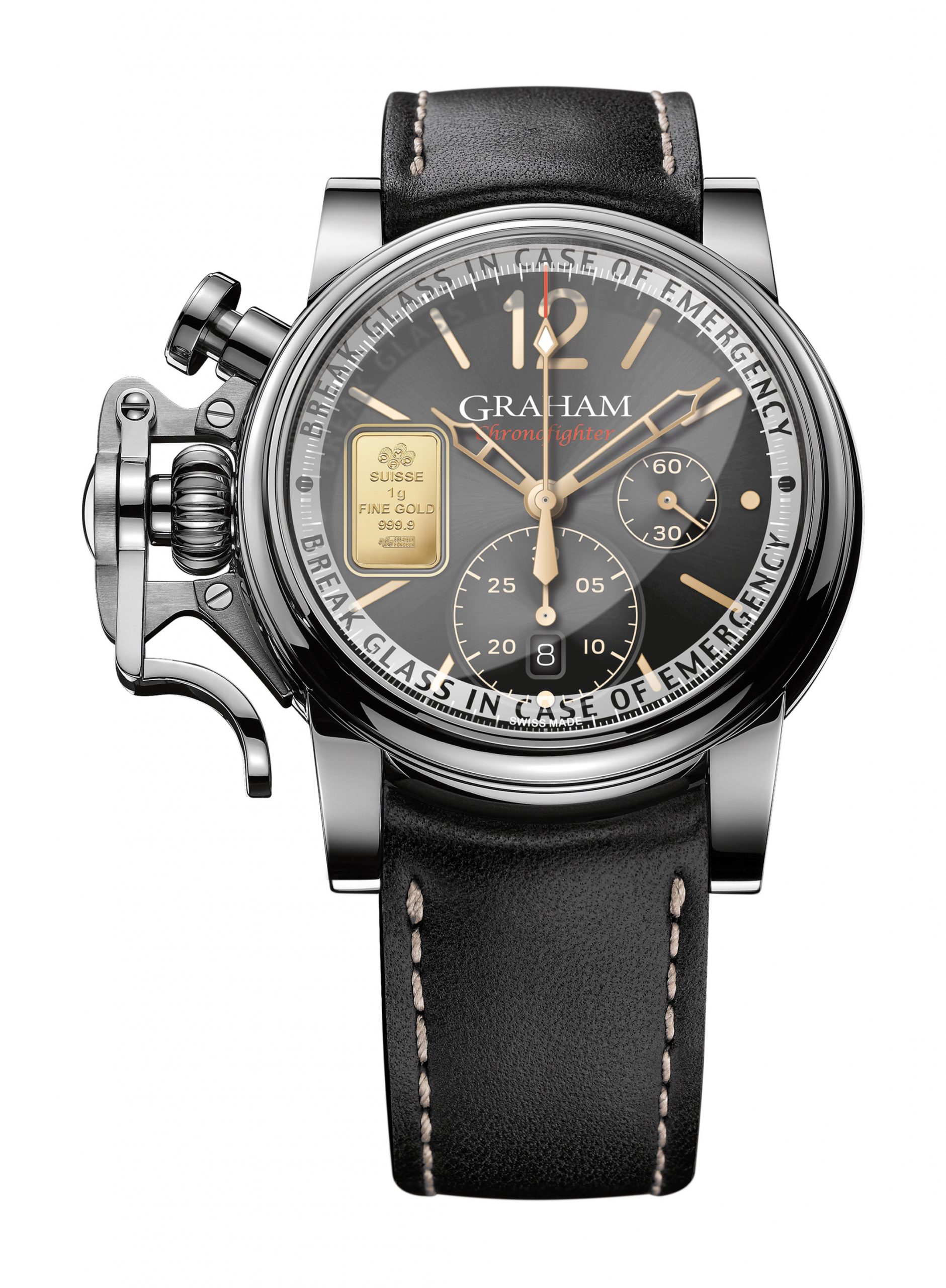 Graham Chronofighter Vintage Ltd – Emergency Gold luxury timepiece - detailed view