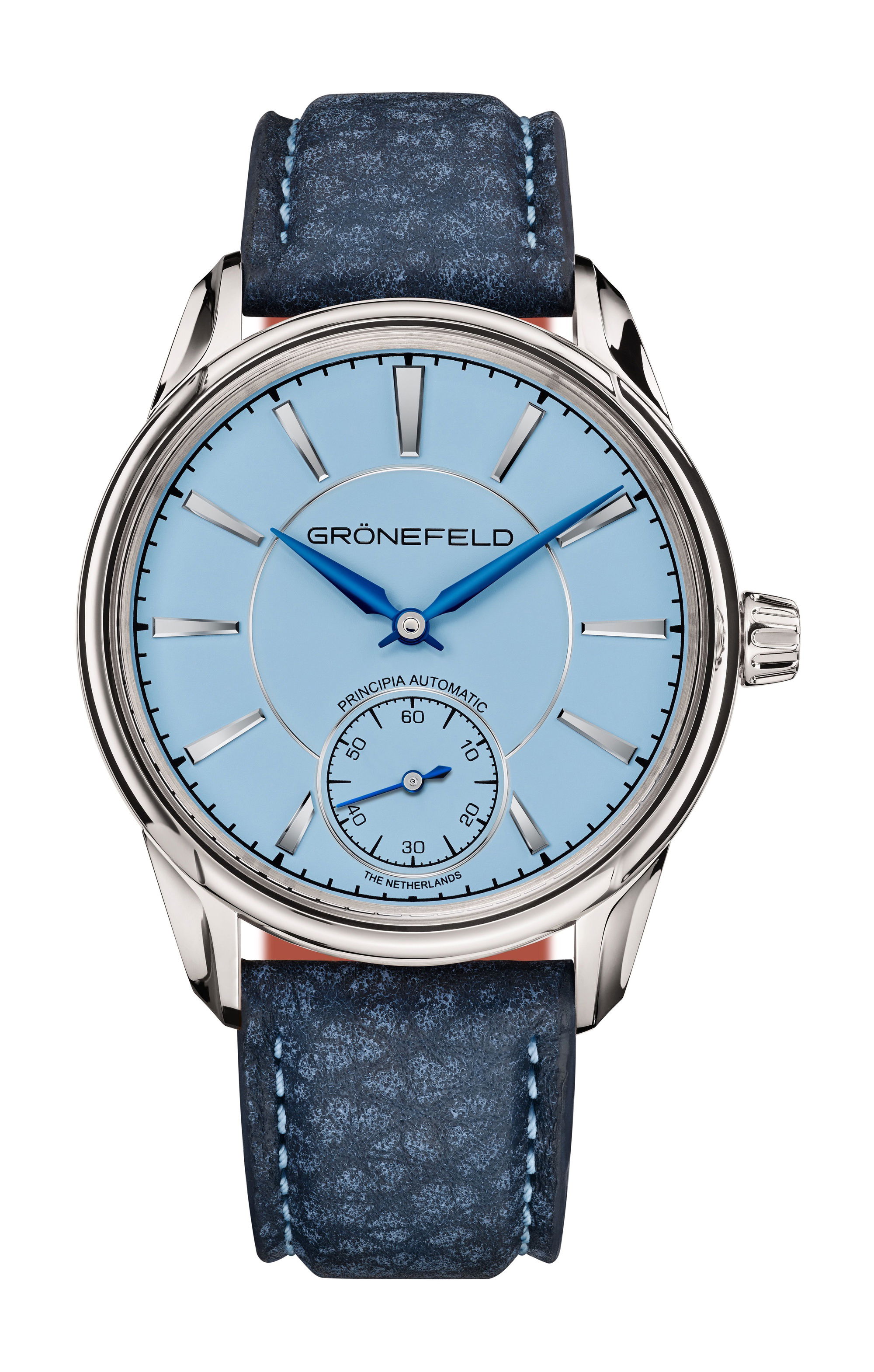 Grönefeld 1941 Principia Automatic Light Blue Dial WG luxury timepiece - detailed view