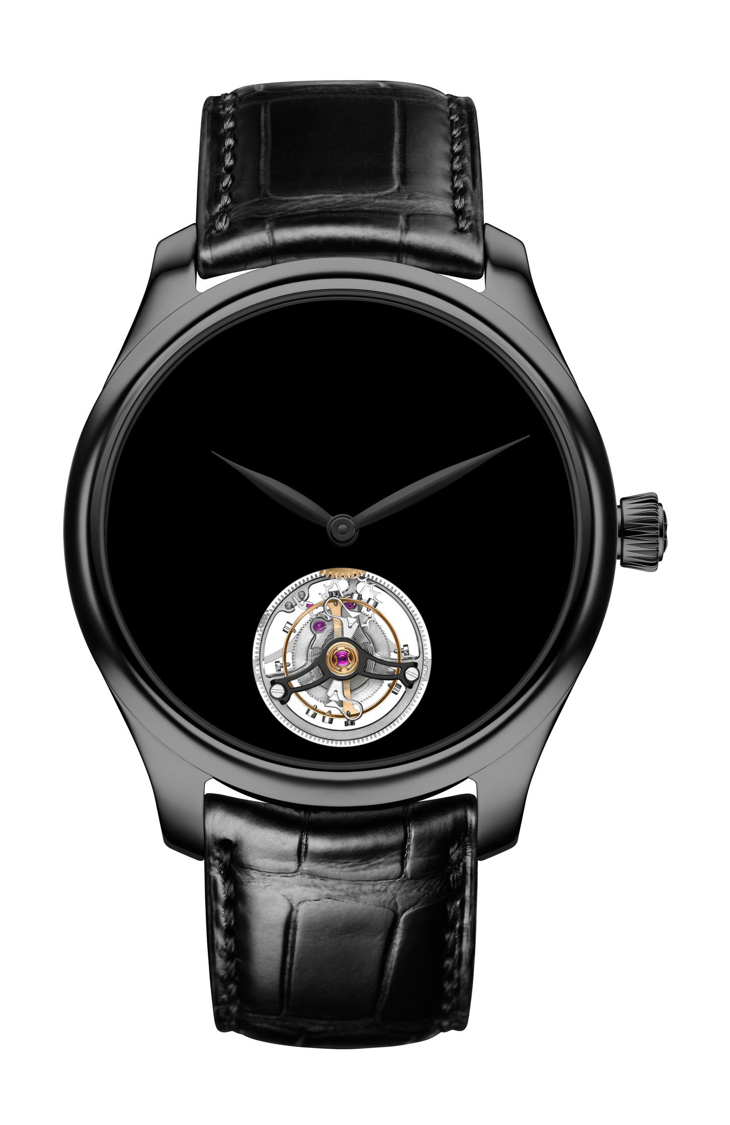 H. Moser & Cie Endeavour Tourbillon Vantablack® Black Hands luxury timepiece - detailed view