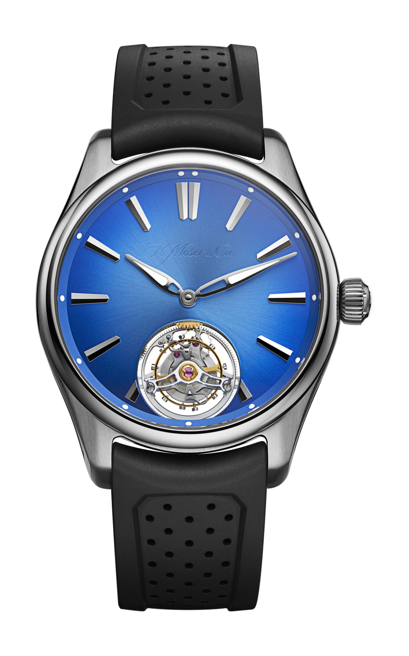 H. Moser & Cie Pioneer Tourbillon Arctic Blue luxury timepiece - detailed view