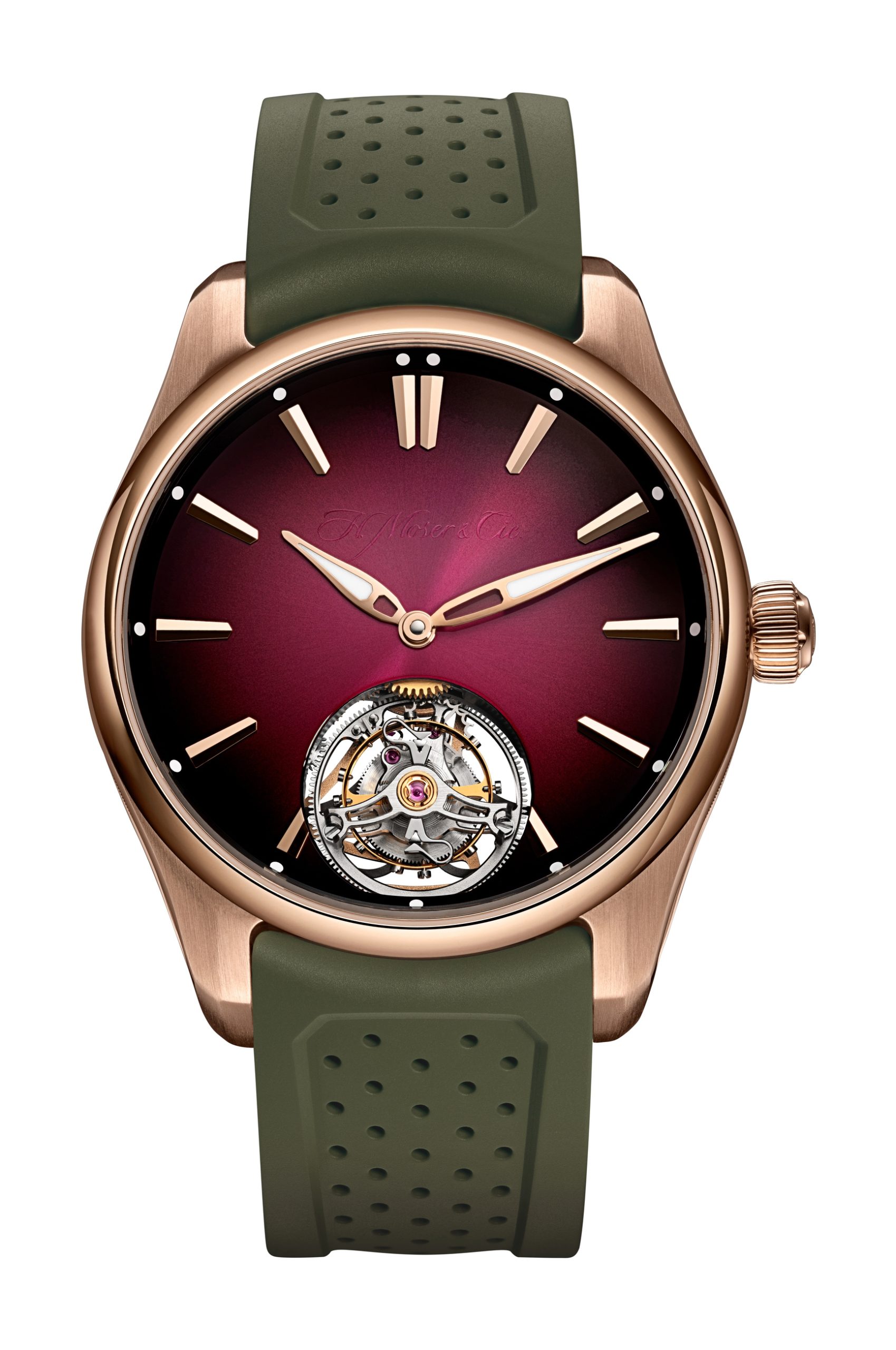 H. Moser & Cie Pioneer Tourbillon Burgundy luxury timepiece - detailed view