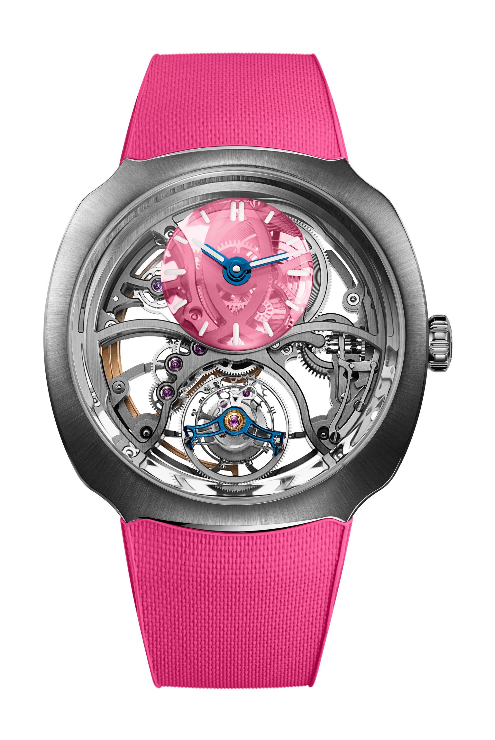 H. Moser & Cie Streamliner Cylindrical Tourbillon Skeleton Alpine Limited Edition Pink Livery luxury timepiece - detailed view