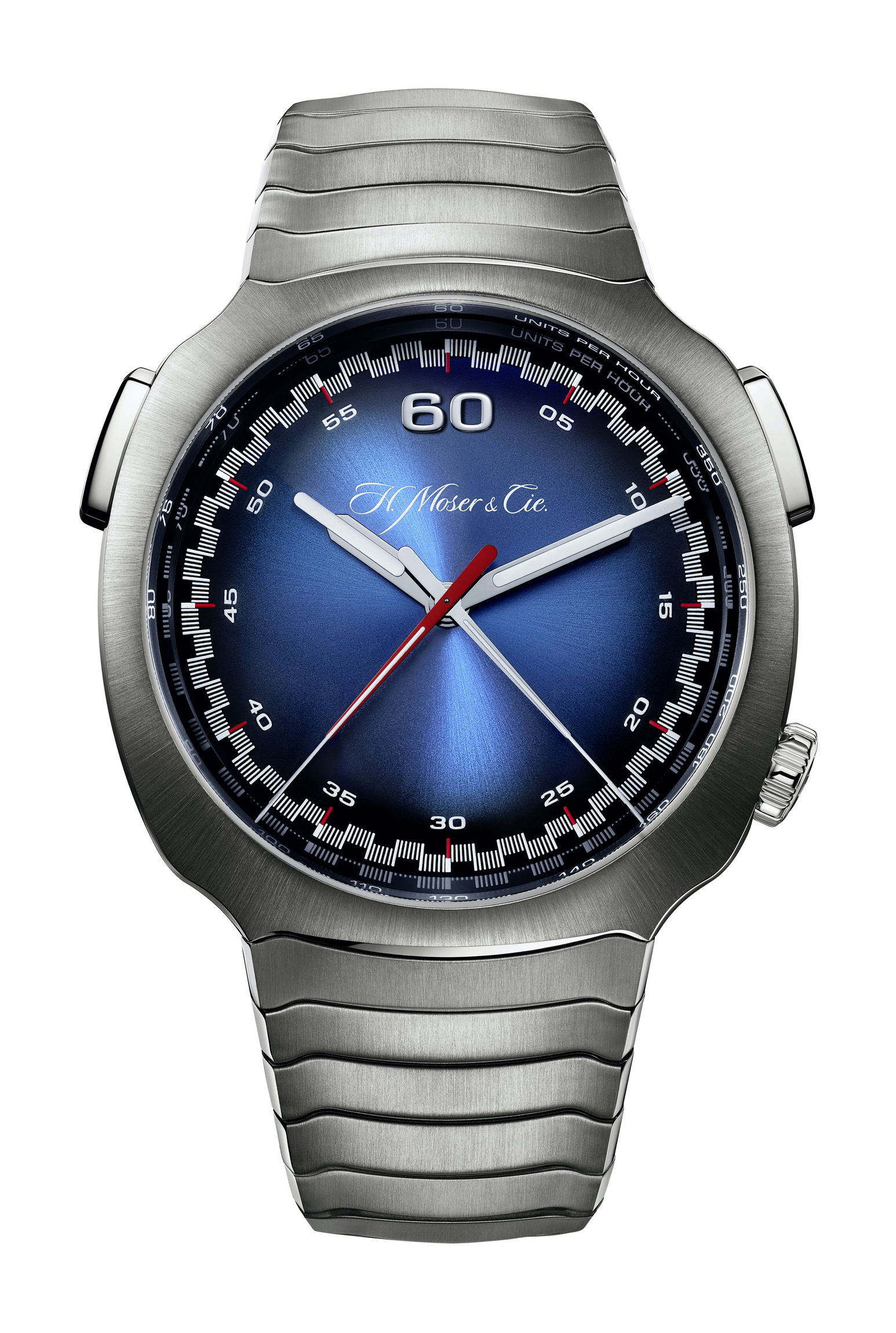 H. Moser & Cie Streamliner Flyback Chronograph Automatic Funky Blue luxury timepiece - detailed view