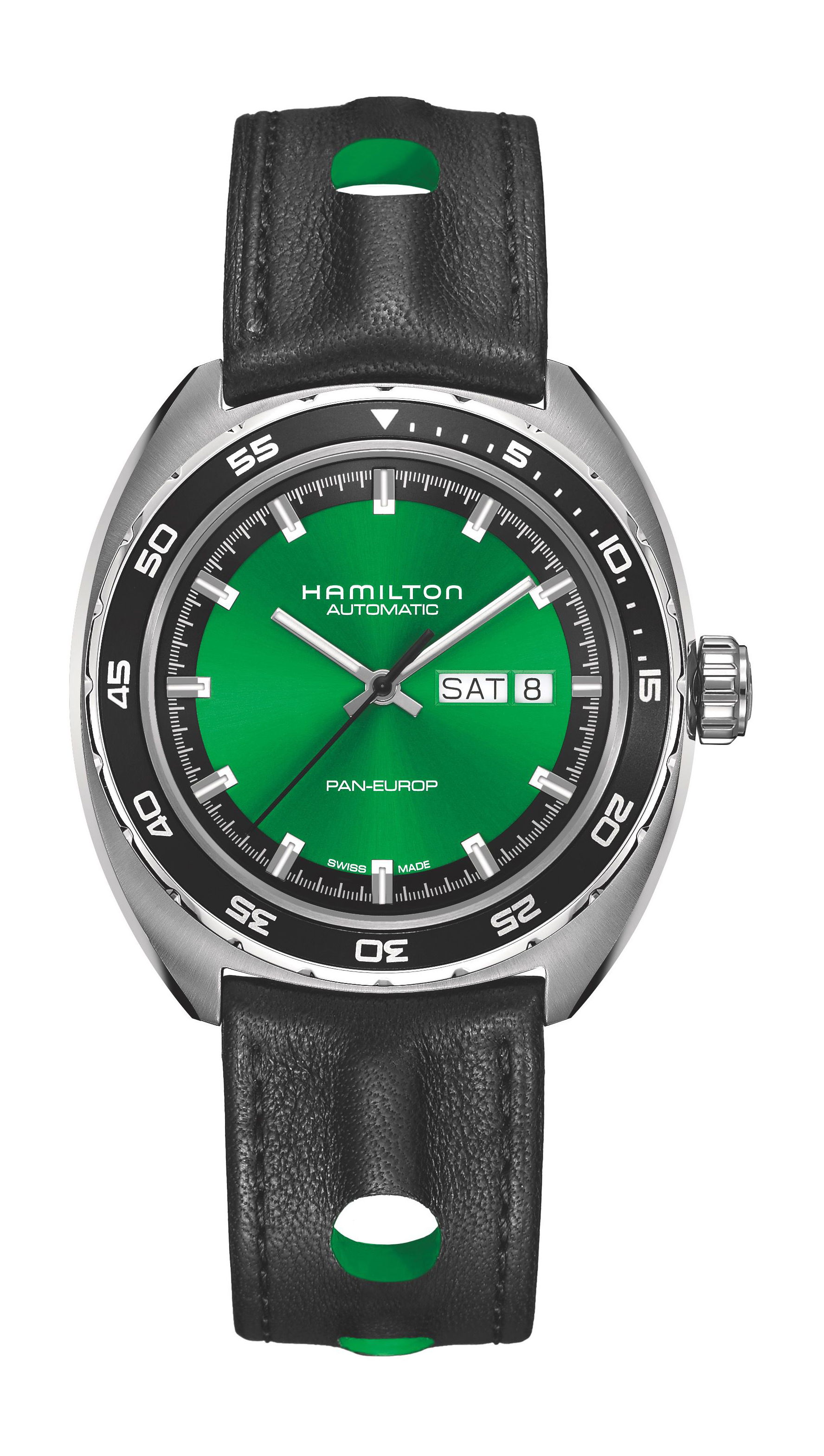 Hamilton American Classic Pan Europ Day Date Auto luxury timepiece - detailed view