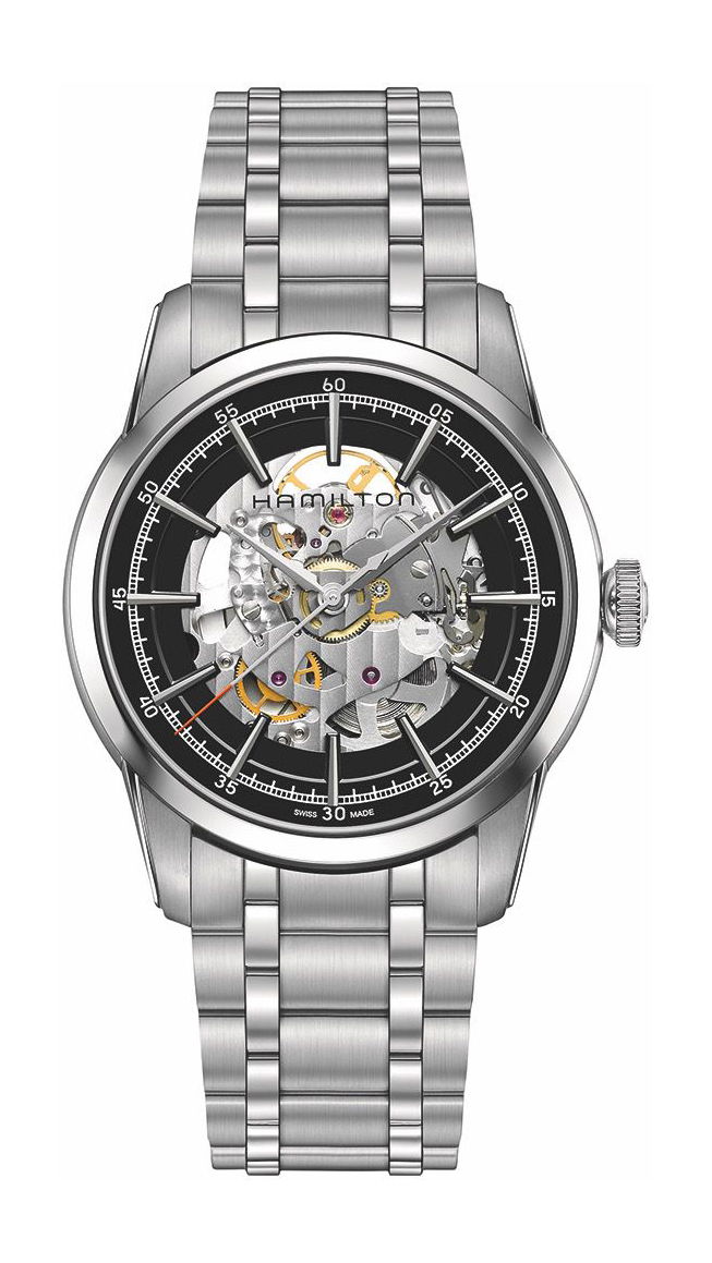 Hamilton American Classic RailRoad Skeleton luxury timepiece - detailed view