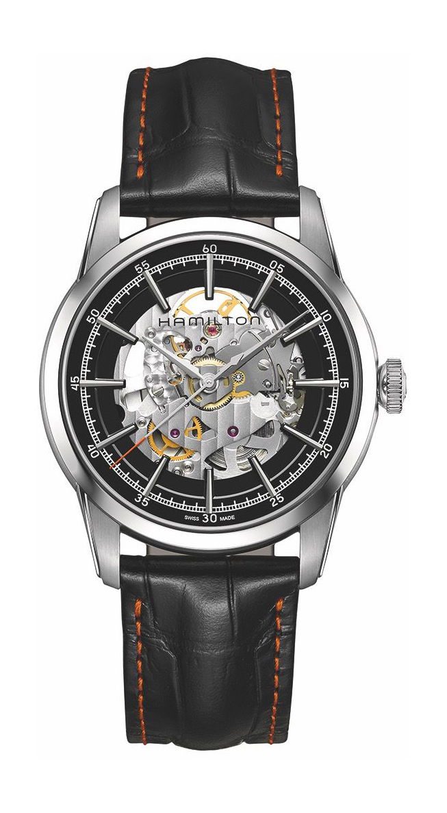 Hamilton American Classic RailRoad Skeleton luxury timepiece - detailed view