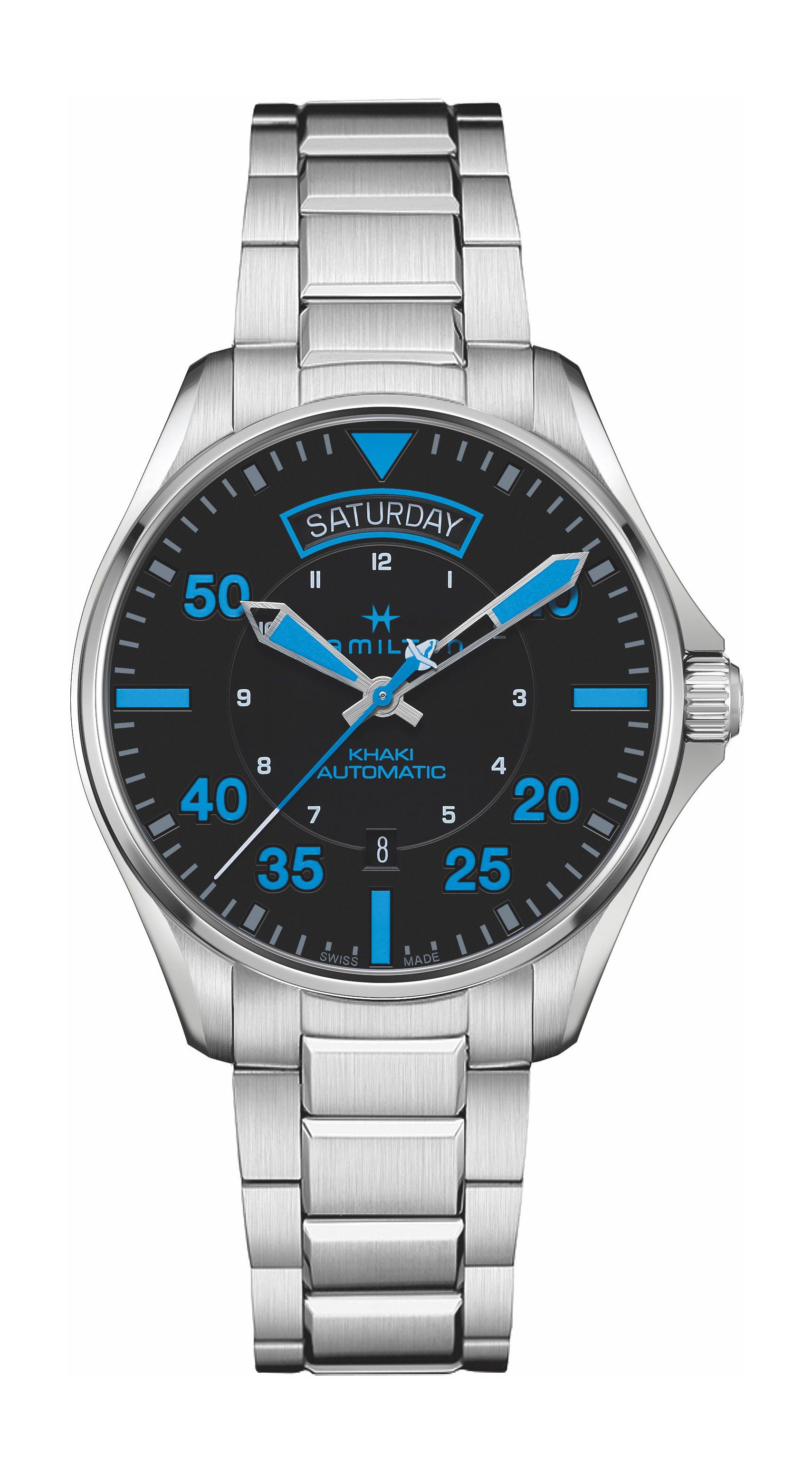 Hamilton Khaki Aviation Khaki Pilot Day-Date – Air Zermatt Auto luxury timepiece - detailed view