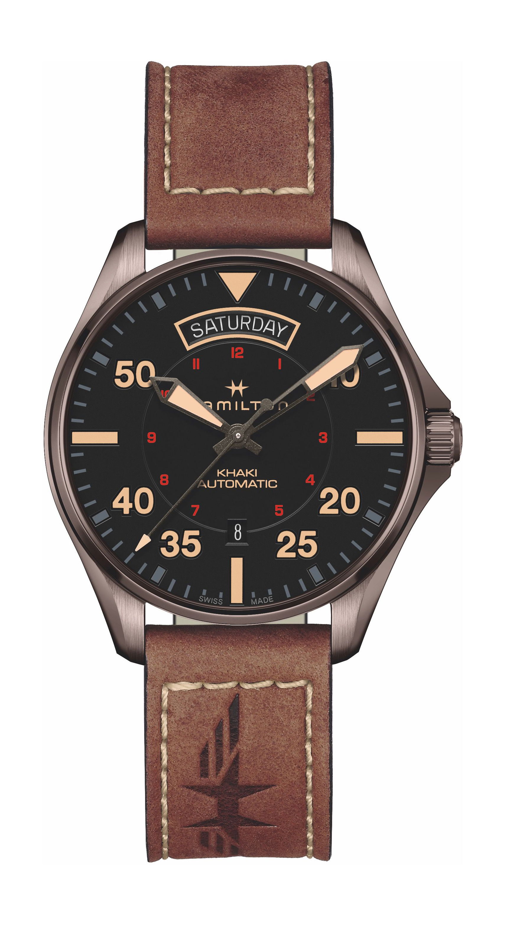 Hamilton Khaki Aviation Khaki Pilot Day Date Auto luxury timepiece - detailed view