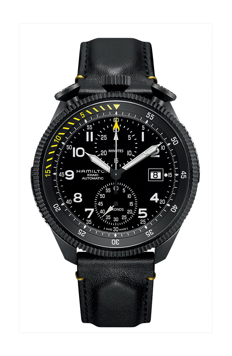 Hamilton Khaki Aviation Khaki Takeoff Auto Chrono luxury timepiece - detailed view